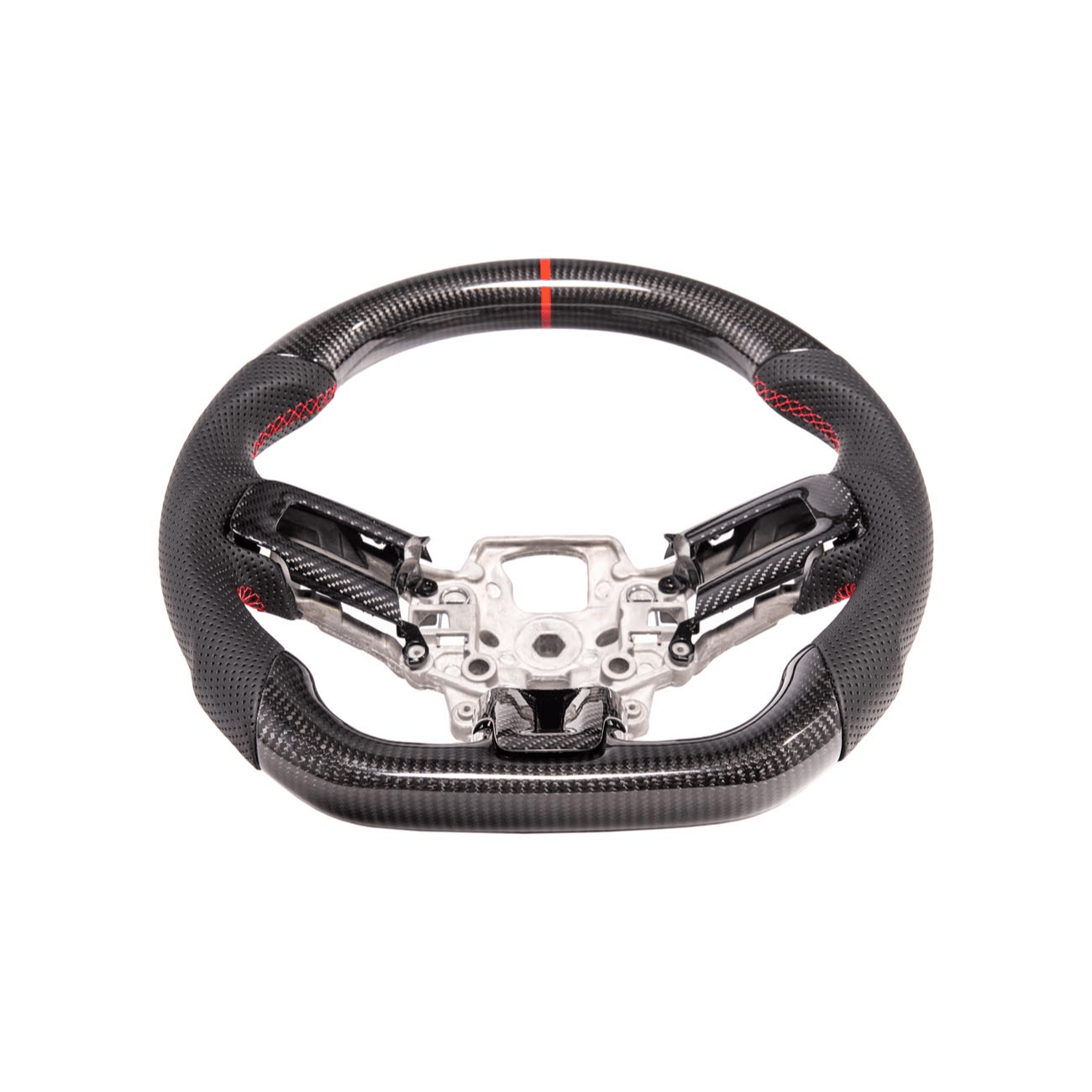 Mustang S550 Black Leather Red Stitching Carbon Fiber Steering Wheel 2015-2023