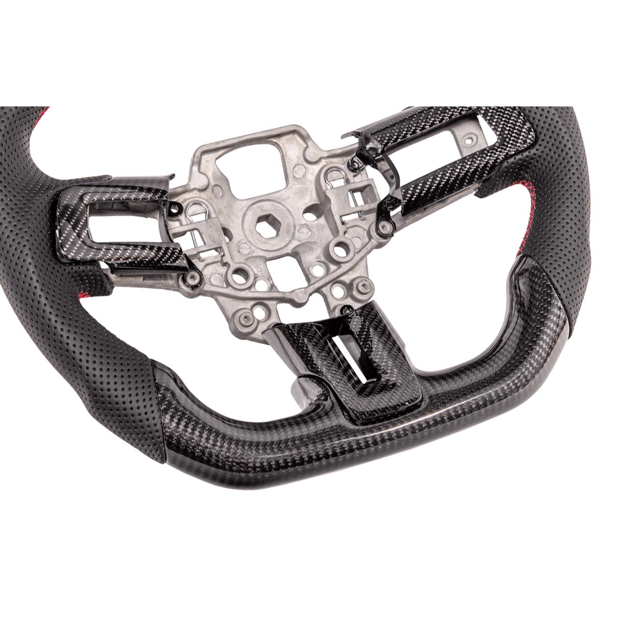 Mustang S550 Black Leather Red Stitching Carbon Fiber Steering Wheel 2015-2023