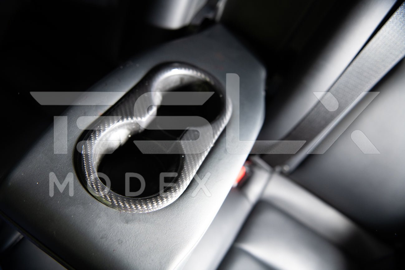 Tesla Model 3 Model Y Carbon Fiber Interior Rear Cup Holder Frame Cover 2020-2024