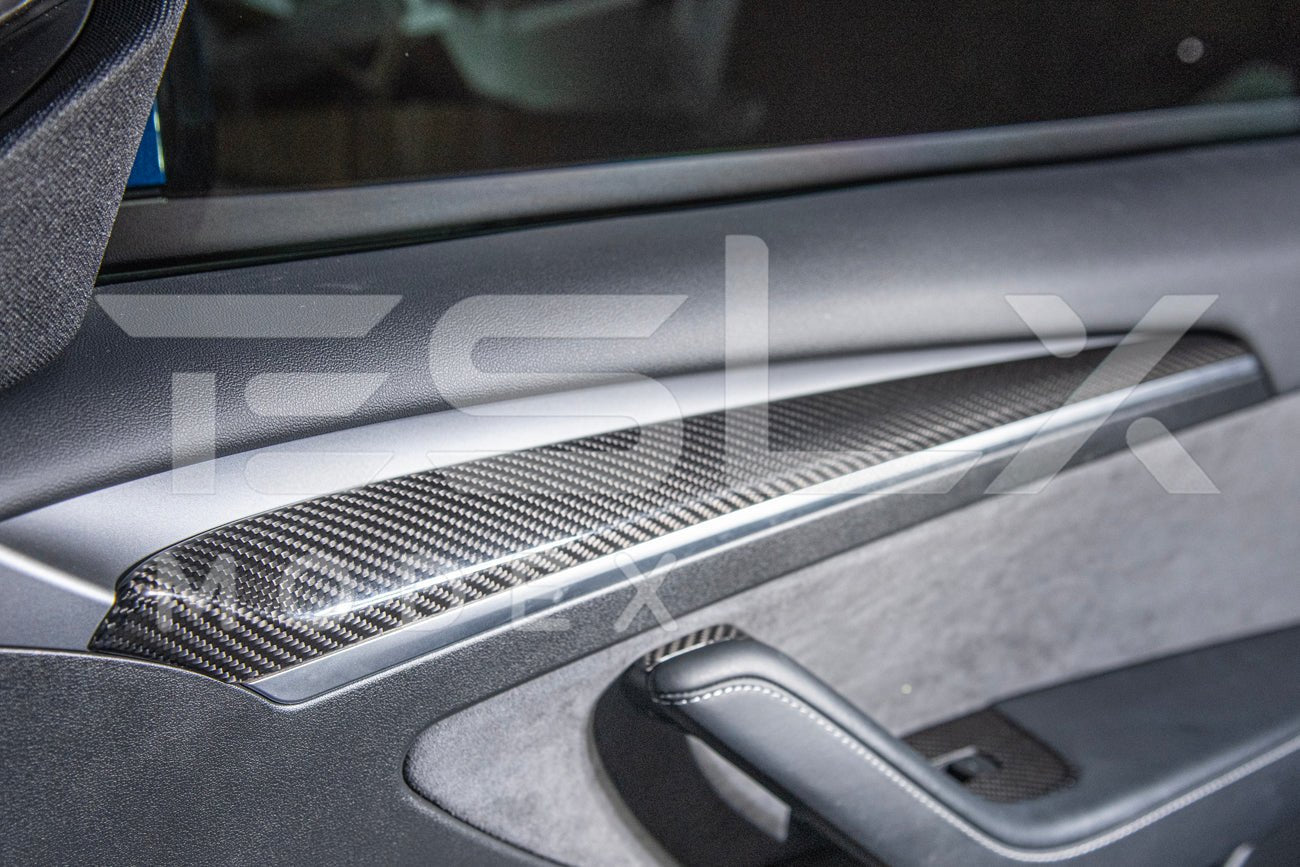 Tesla Model 3 Model Y Carbon Fiber Interior Door Trim Panel Cover 2020-2024