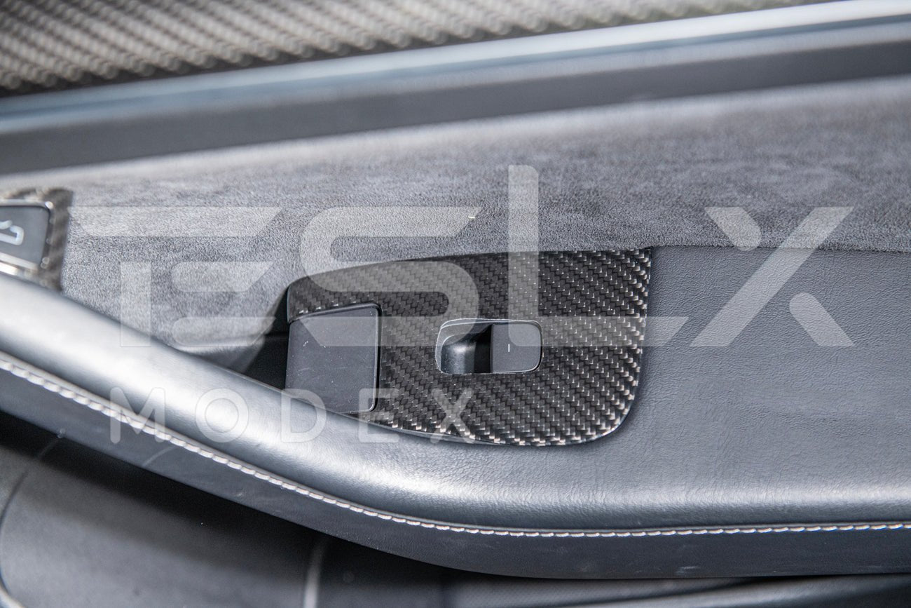 Tesla Model 3 Model Y Carbon Fiber Interior Door Glass Lifting Panel Cover 2020-2024