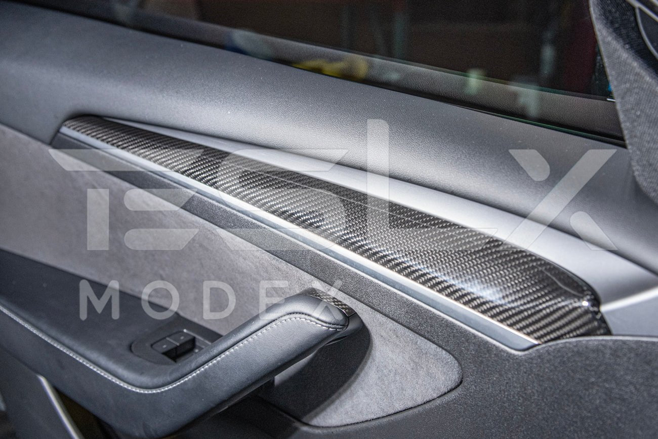Tesla Model 3 Model Y Carbon Fiber Interior Door Trim Panel Cover 2020-2024