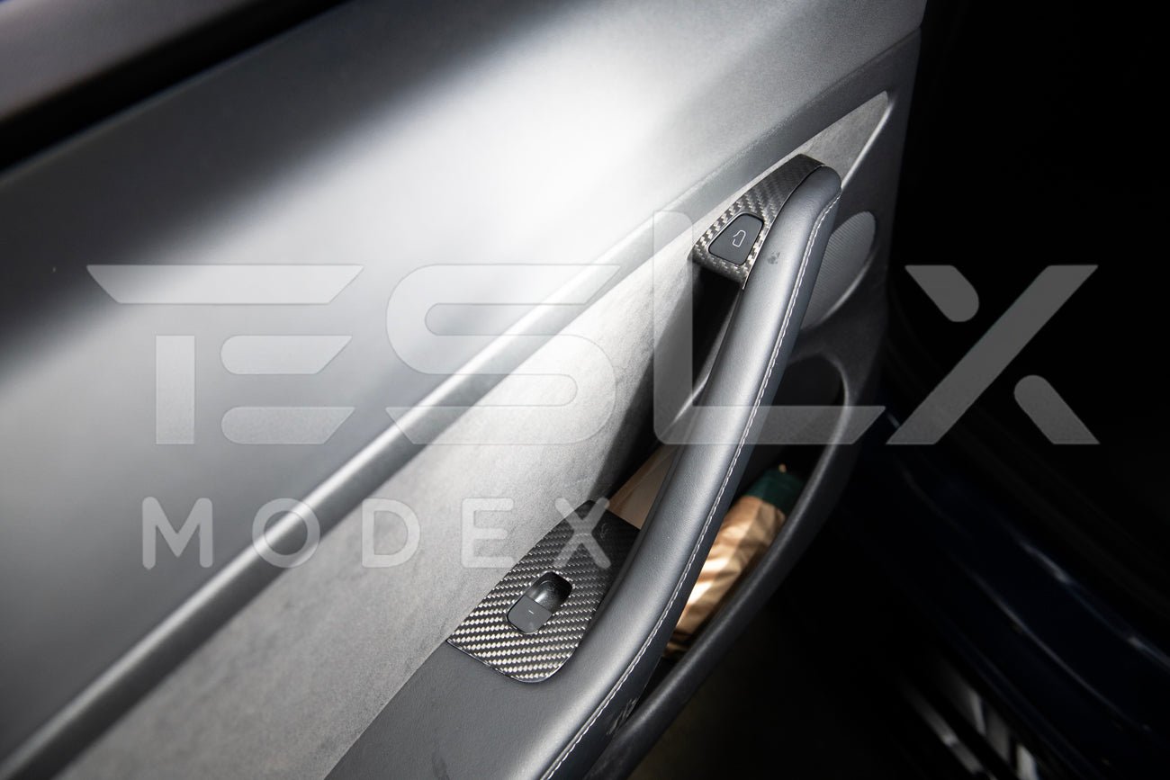 Tesla Model 3 Model Y Carbon Fiber Interior Door Glass Lifting Panel Cover 2020-2024