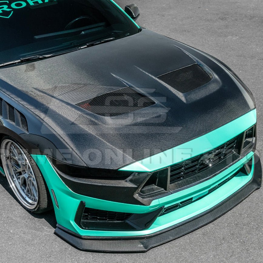 Ford Mustang S650 GTD Style Carbon Fiber Front Bumper Hood 2024-Up