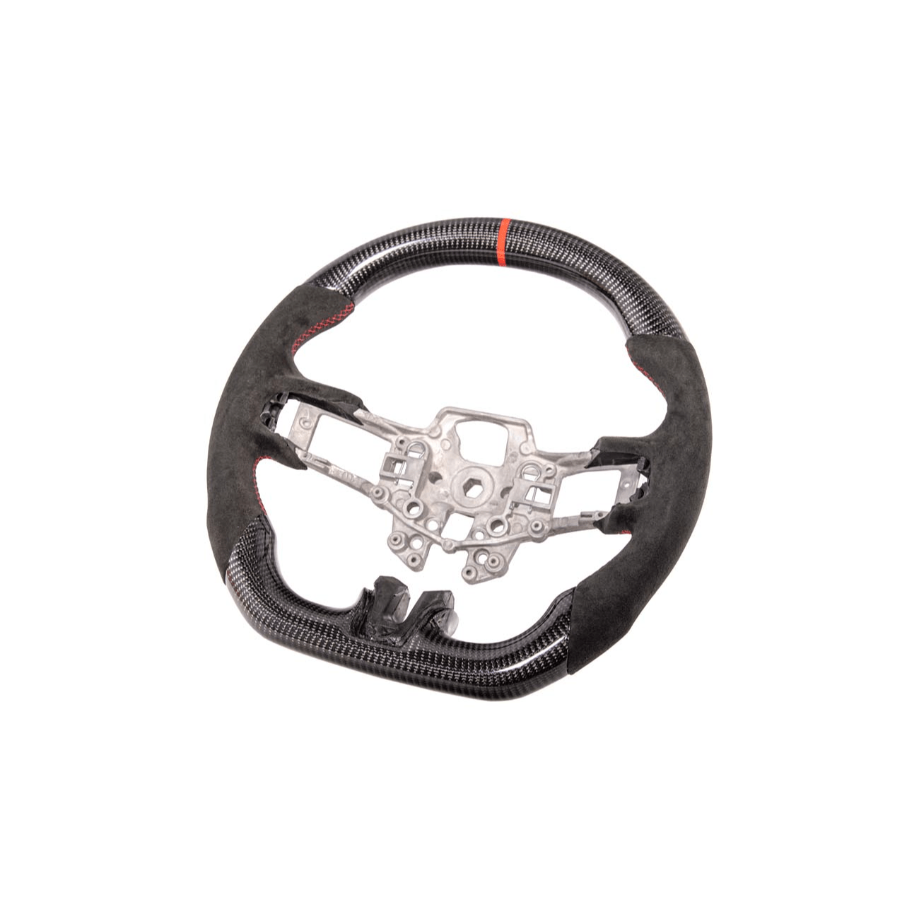 Mustang S550 Black Leather Red Stitching Carbon Fiber Steering Wheel 2015-2023