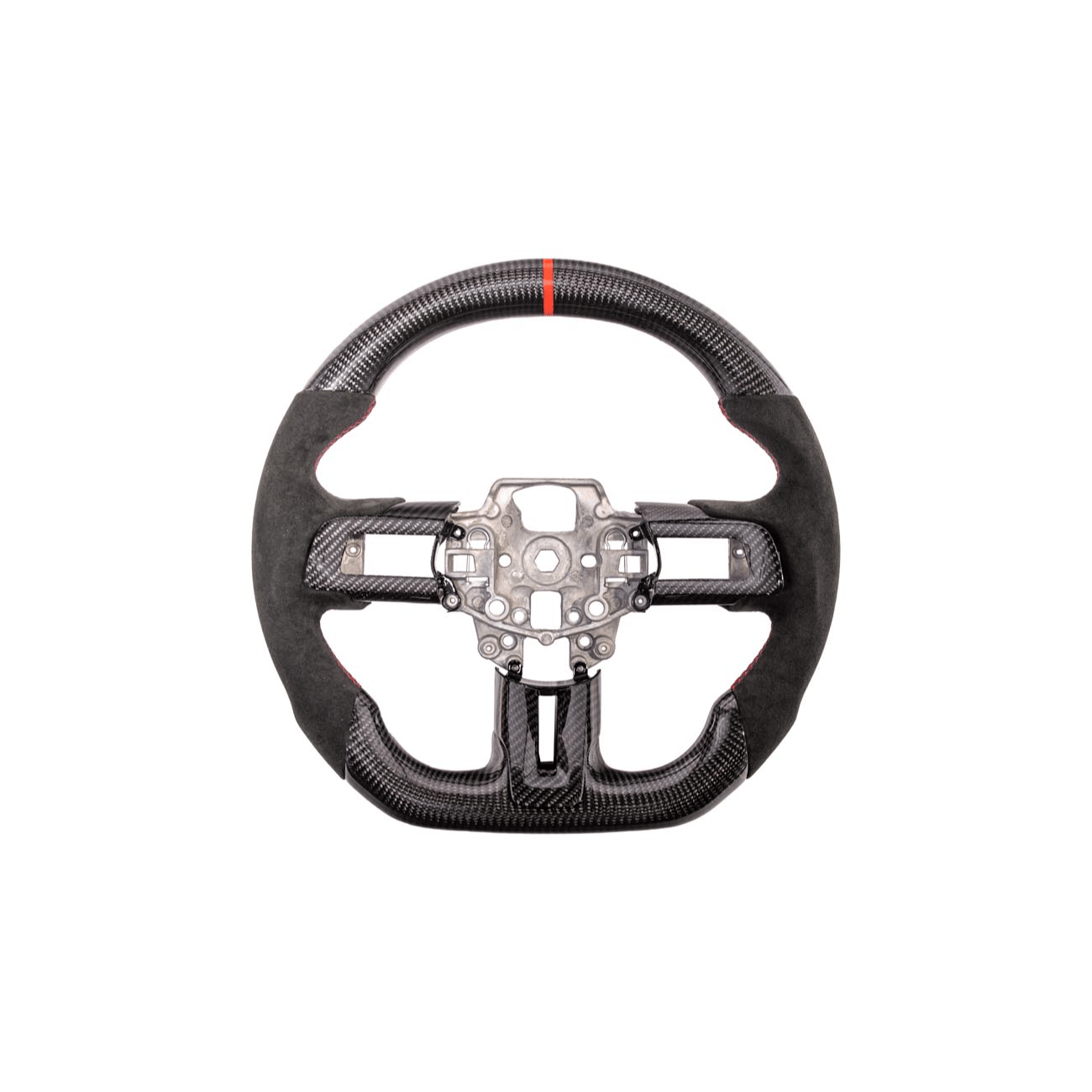 Mustang S550 Black Leather Red Stitching Carbon Fiber Steering Wheel 2015-2023