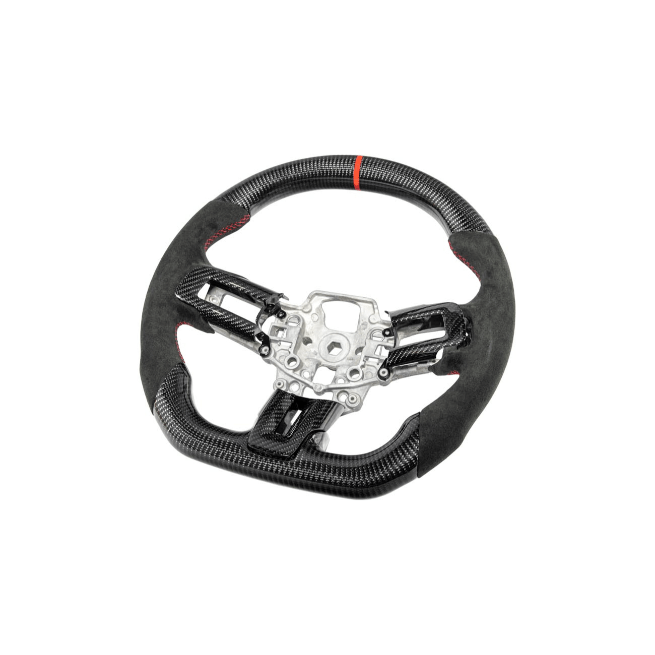 Mustang S550 Black Leather Red Stitching Carbon Fiber Steering Wheel 2015-2023