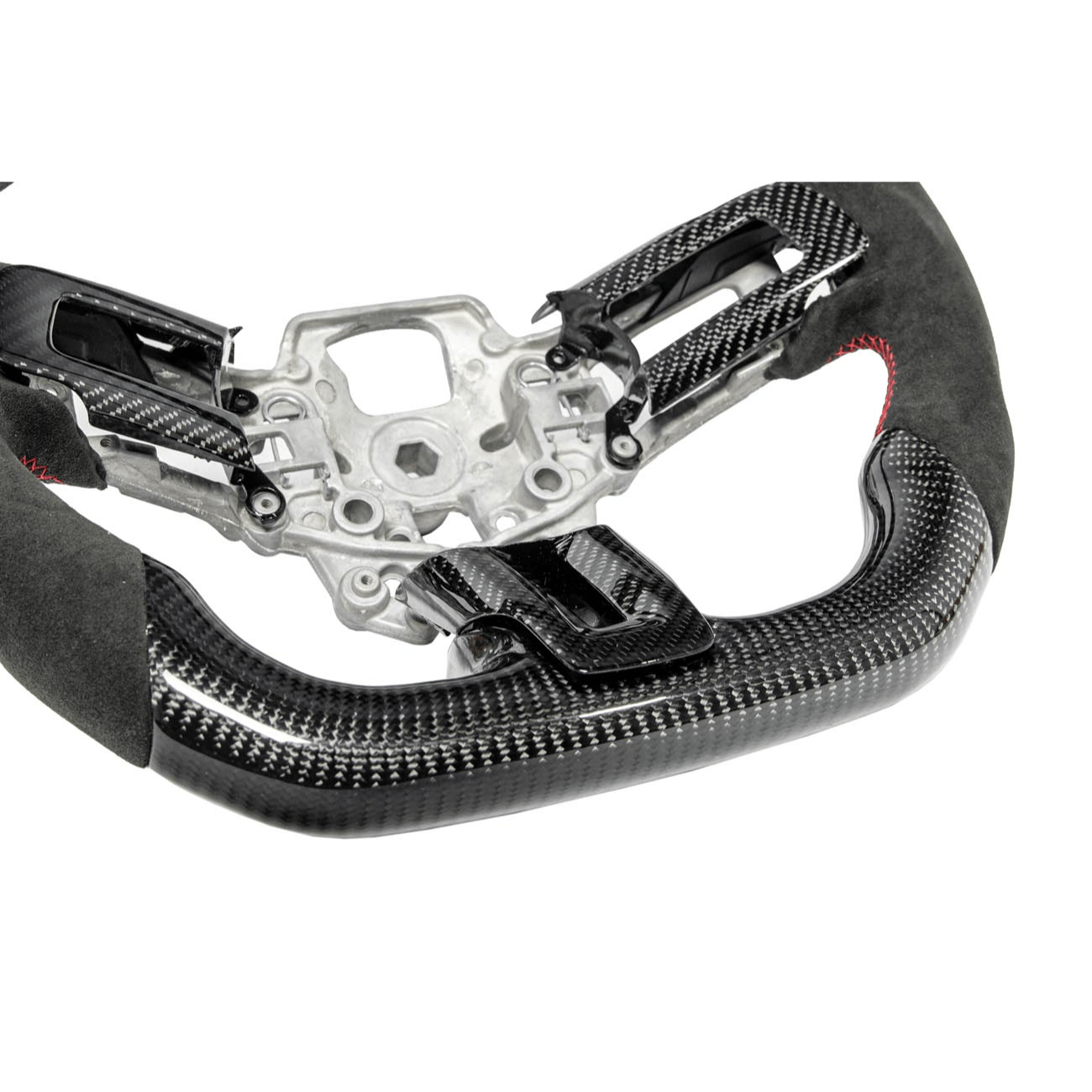 Mustang S550 Black Leather Red Stitching Carbon Fiber Steering Wheel 2015-2023