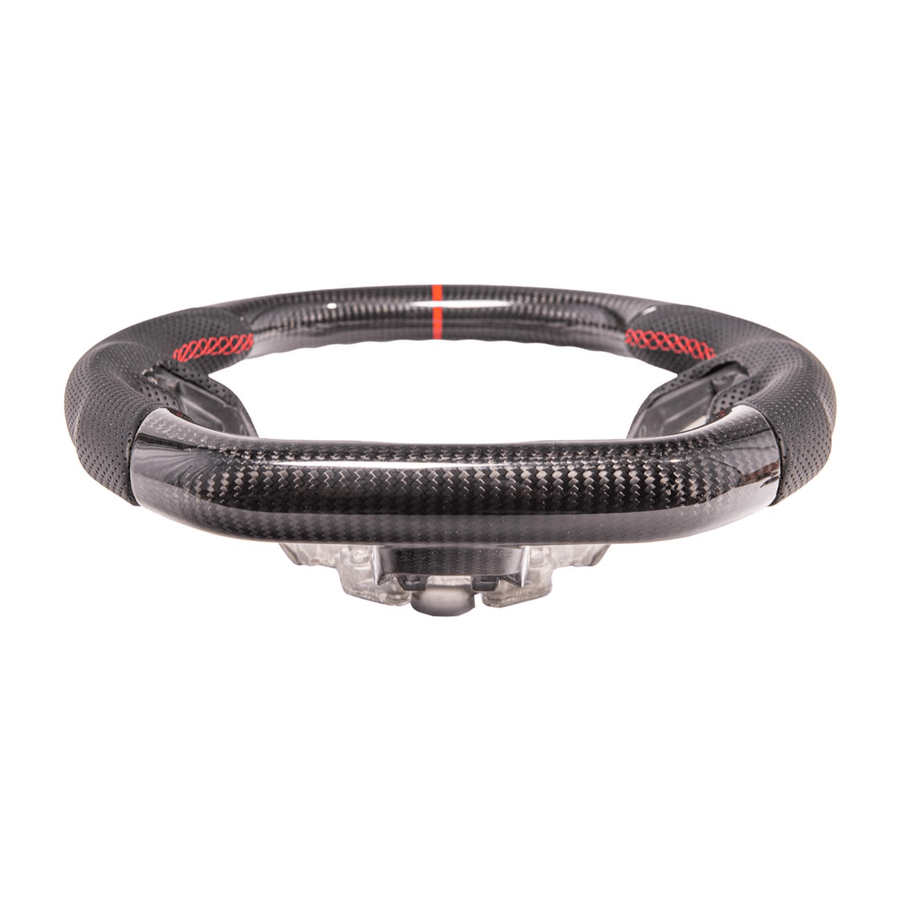 Mustang S550 Black Leather Red Stitching Carbon Fiber Steering Wheel 2015-2023