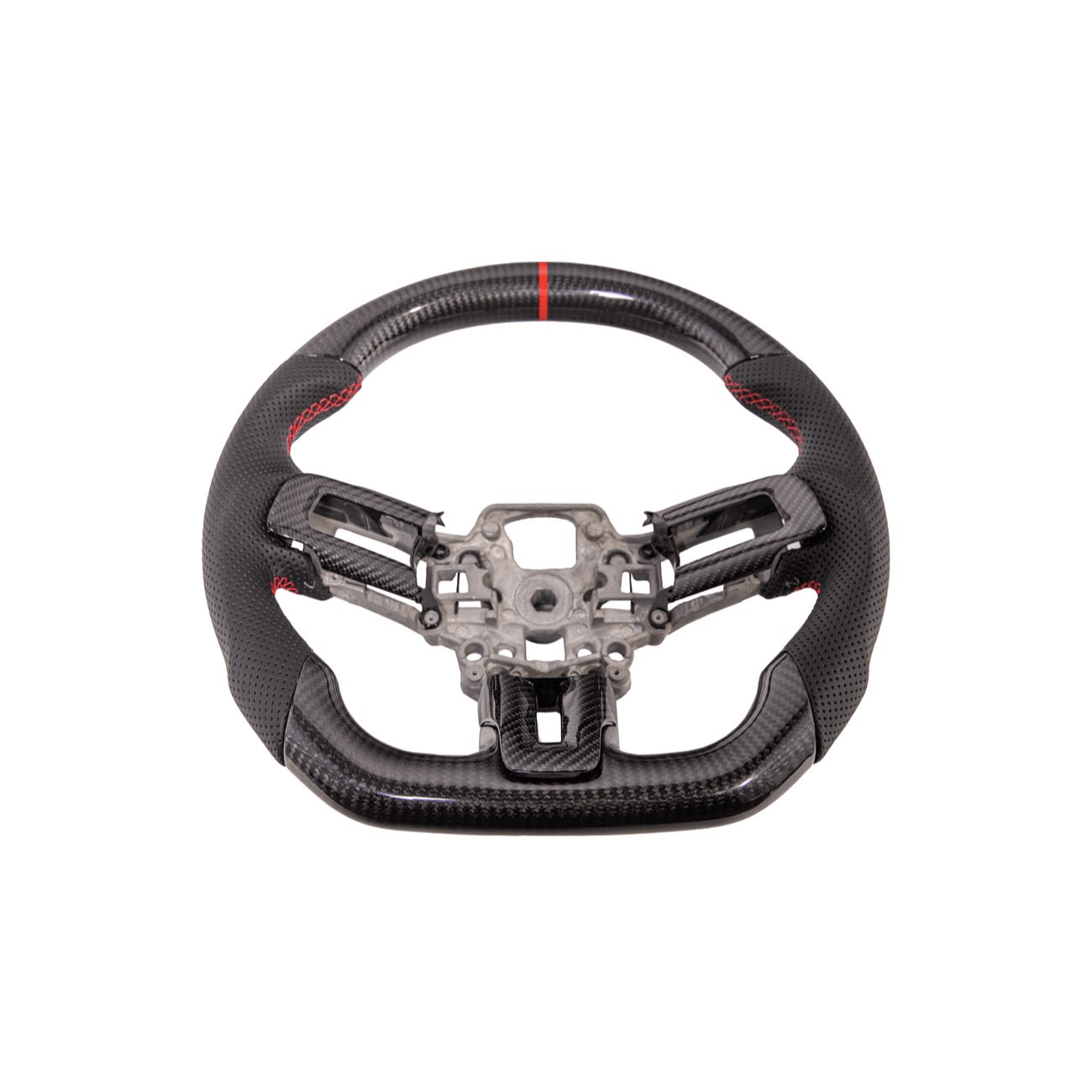 Mustang S550 Black Leather Red Stitching Carbon Fiber Steering Wheel 2015-2023