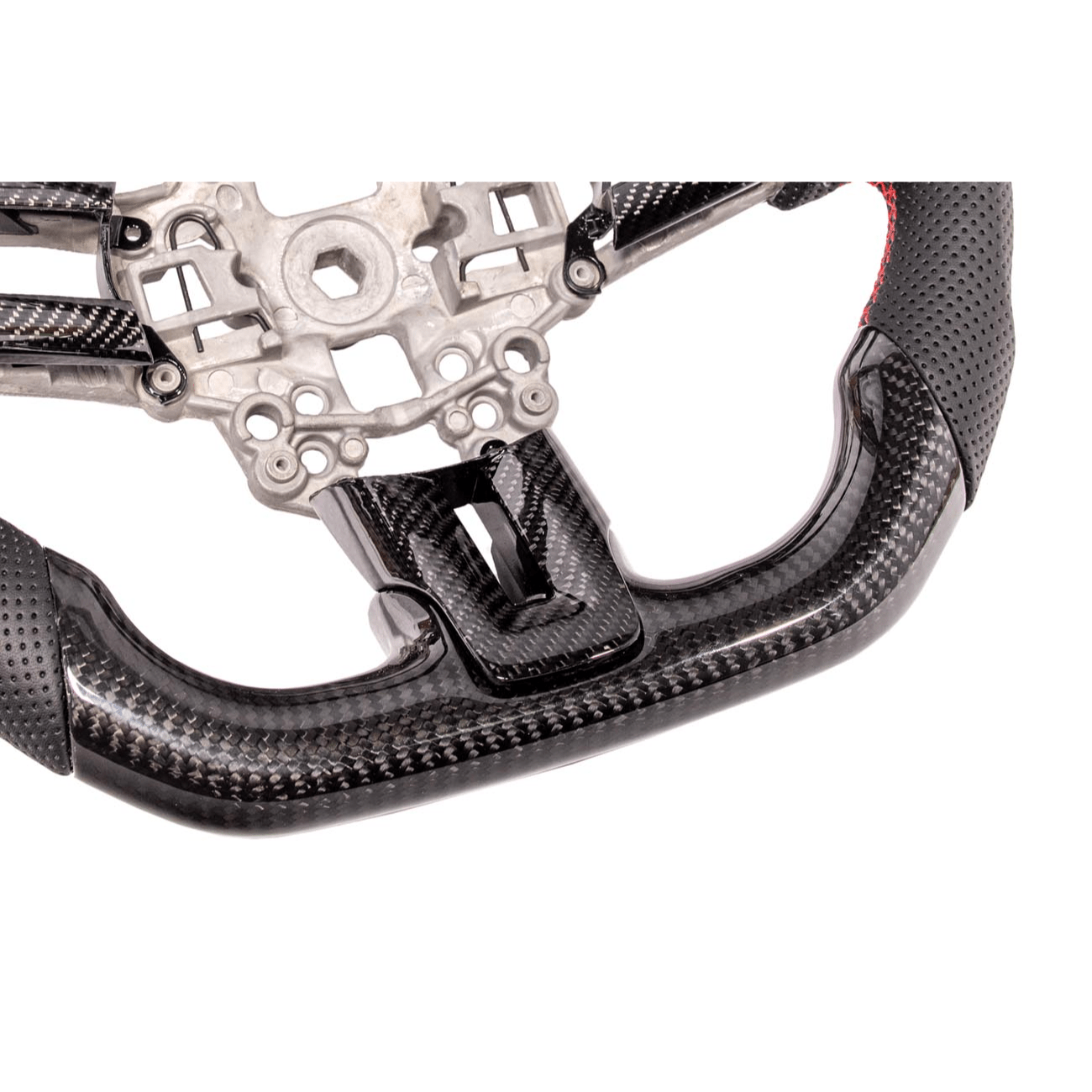 Mustang S550 Black Leather Red Stitching Carbon Fiber Steering Wheel 2015-2023