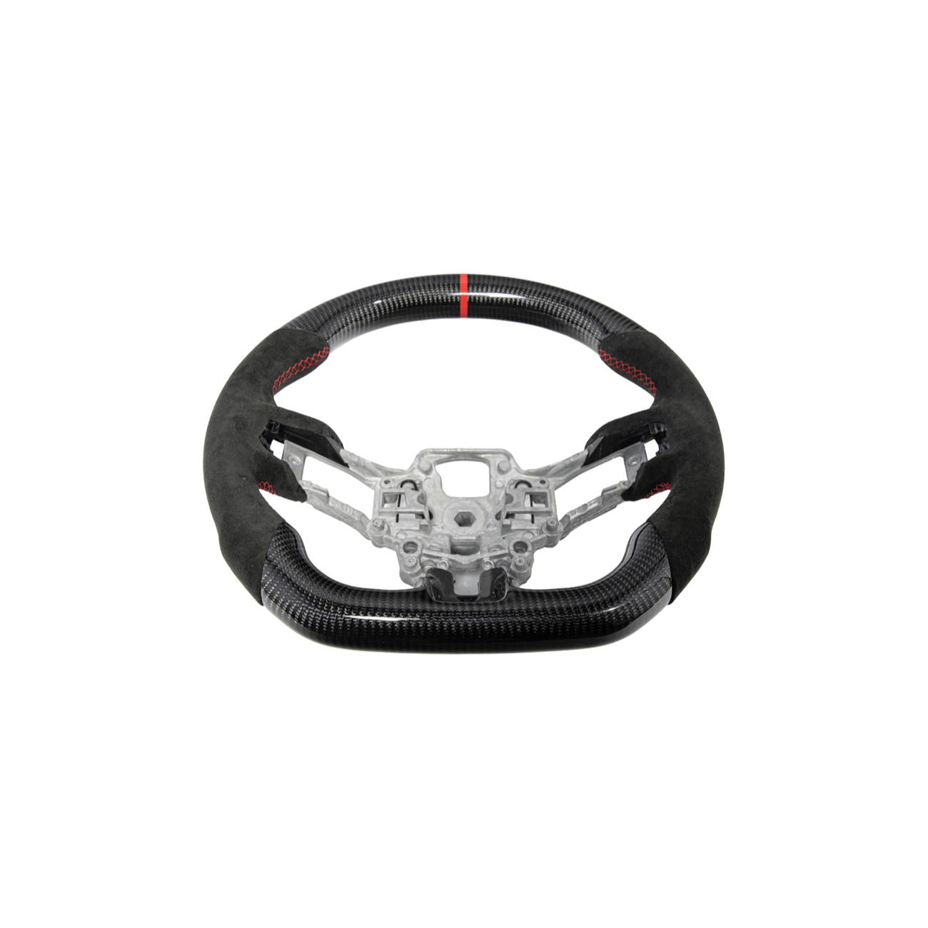 Mustang S550 Black Leather Red Stitching Carbon Fiber Steering Wheel 2015-2023
