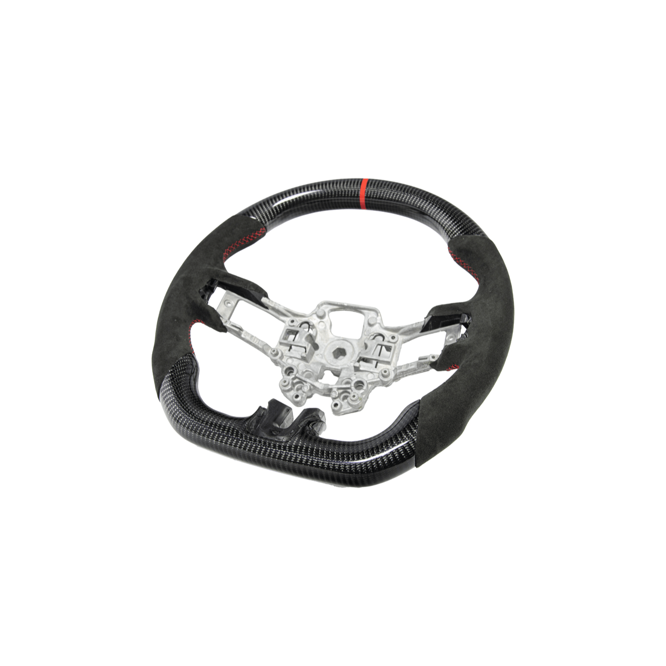 Mustang S550 Black Leather Red Stitching Carbon Fiber Steering Wheel 2015-2023