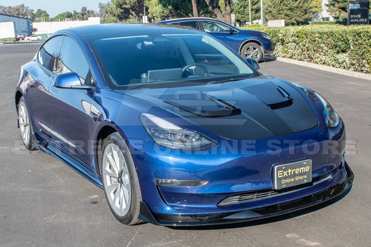 Tesla Model 3 Track Style Gloss Black Front Lip Splitter and Side Skirts Kit 2017-2023