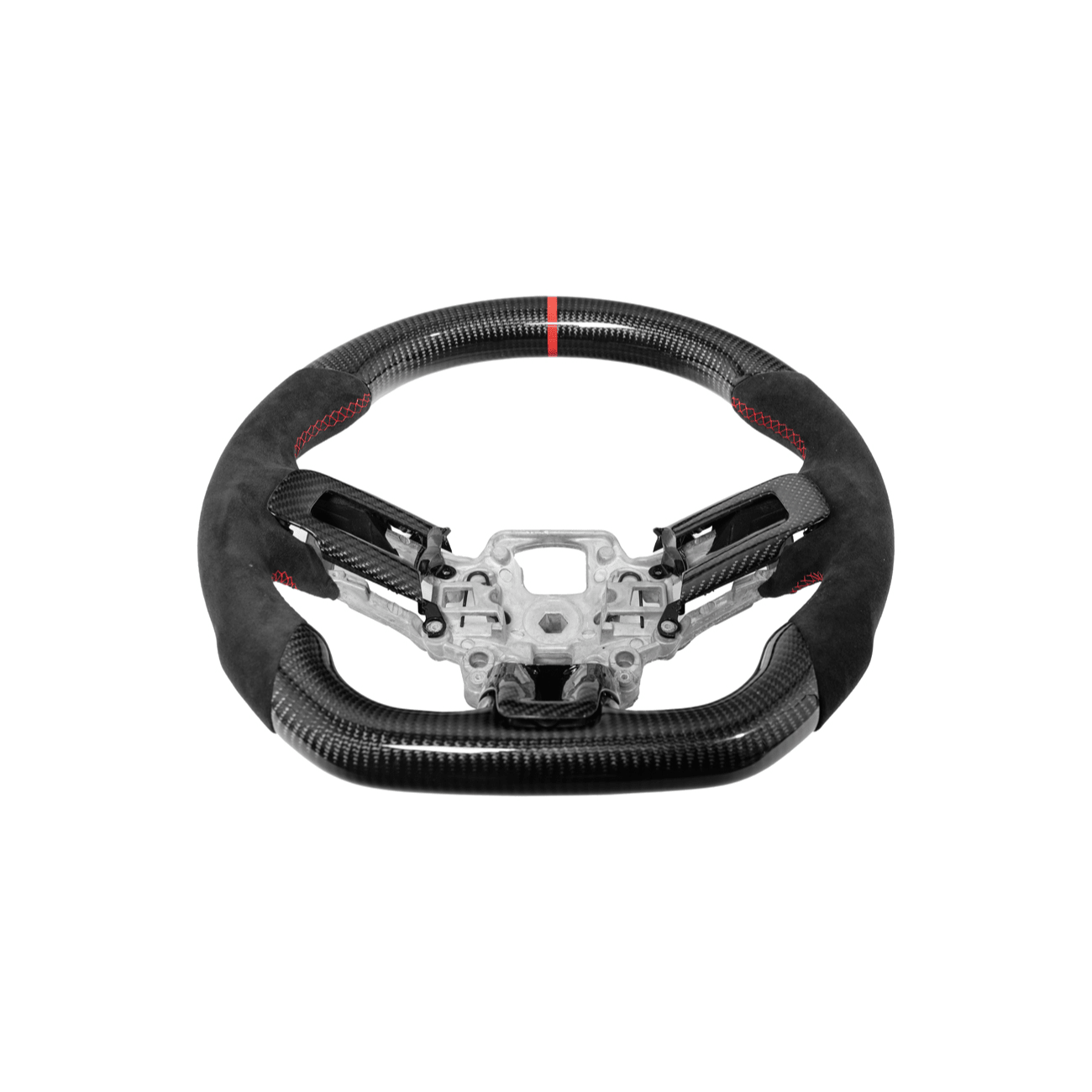 Mustang S550 Black Leather Red Stitching Carbon Fiber Steering Wheel 2015-2023