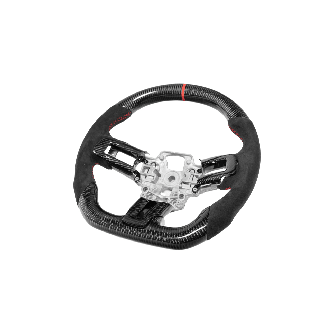 Mustang S550 Black Leather Red Stitching Carbon Fiber Steering Wheel 2015-2023
