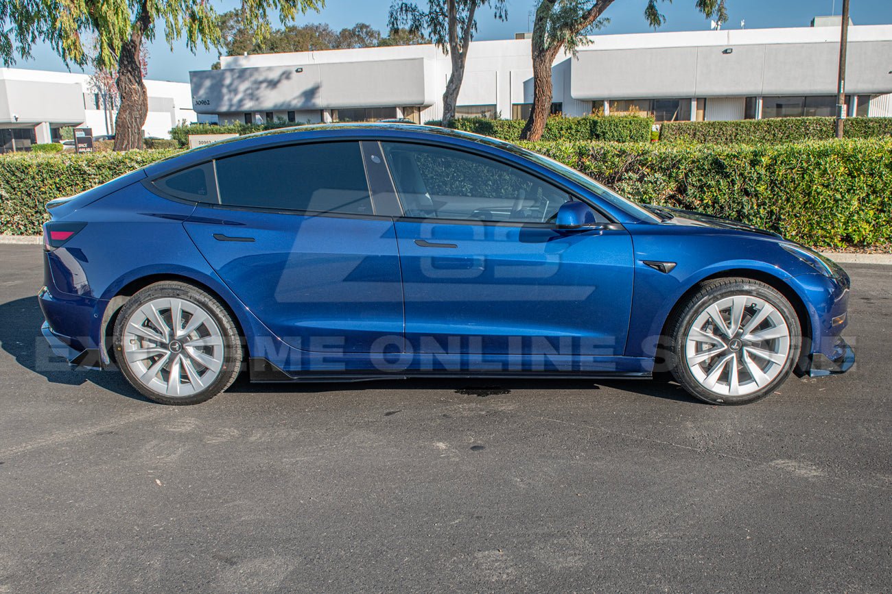 Tesla Model 3 Track Style Gloss Black Side Skirts Rocker Panels 2017-2023