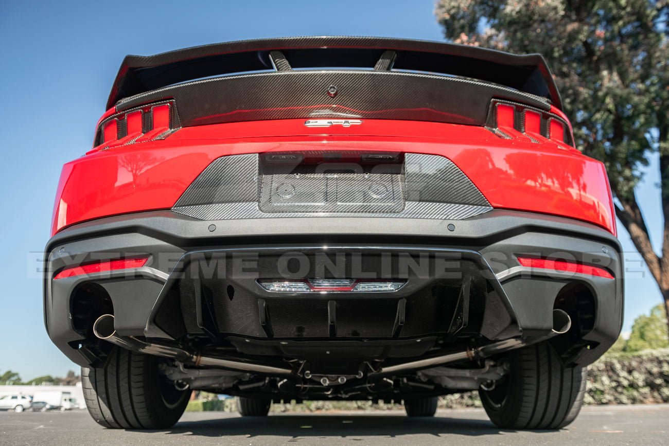 Ford Mustang S650 Performance Style Dry Carbon Fiber Rear Finned Bumper Diffuser 2024-Up