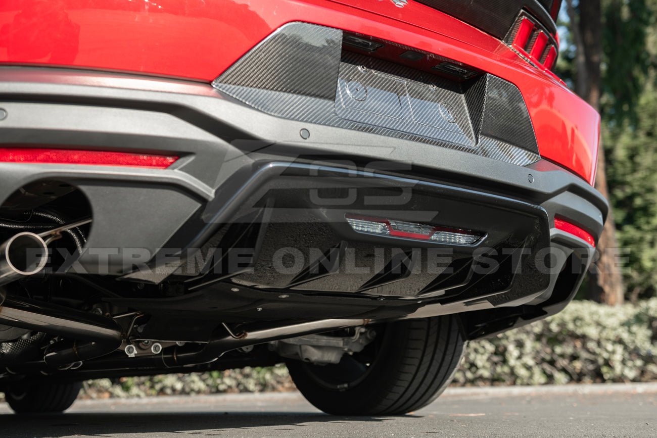 Ford Mustang S650 Performance Style Dry Carbon Fiber Rear Finned Bumper Diffuser 2024-Up