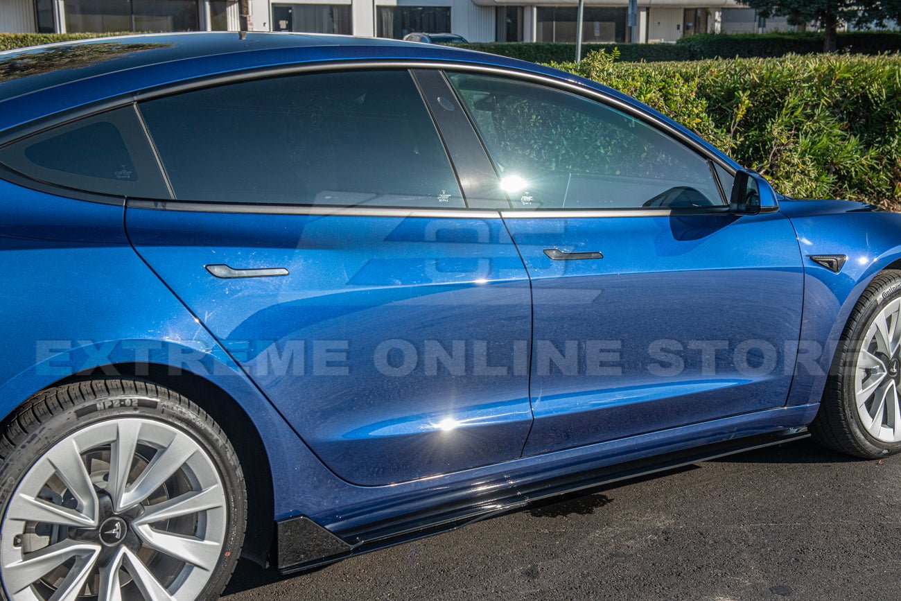Tesla Model 3 Track Style Gloss Black Front Lip Splitter and Side Skirts Kit 2017-2023