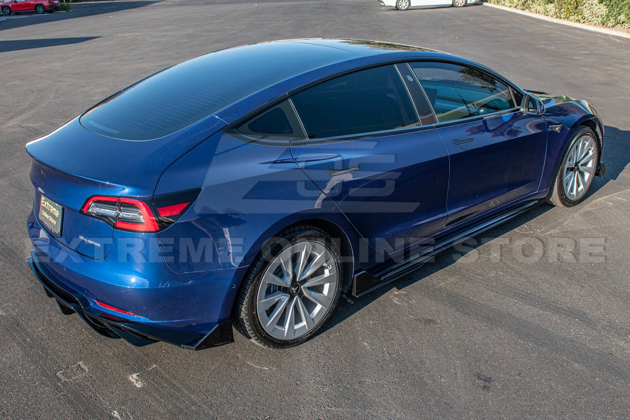 Tesla Model 3 Track Style Gloss Black Front Lip Splitter and Side Skirts Kit 2017-2023