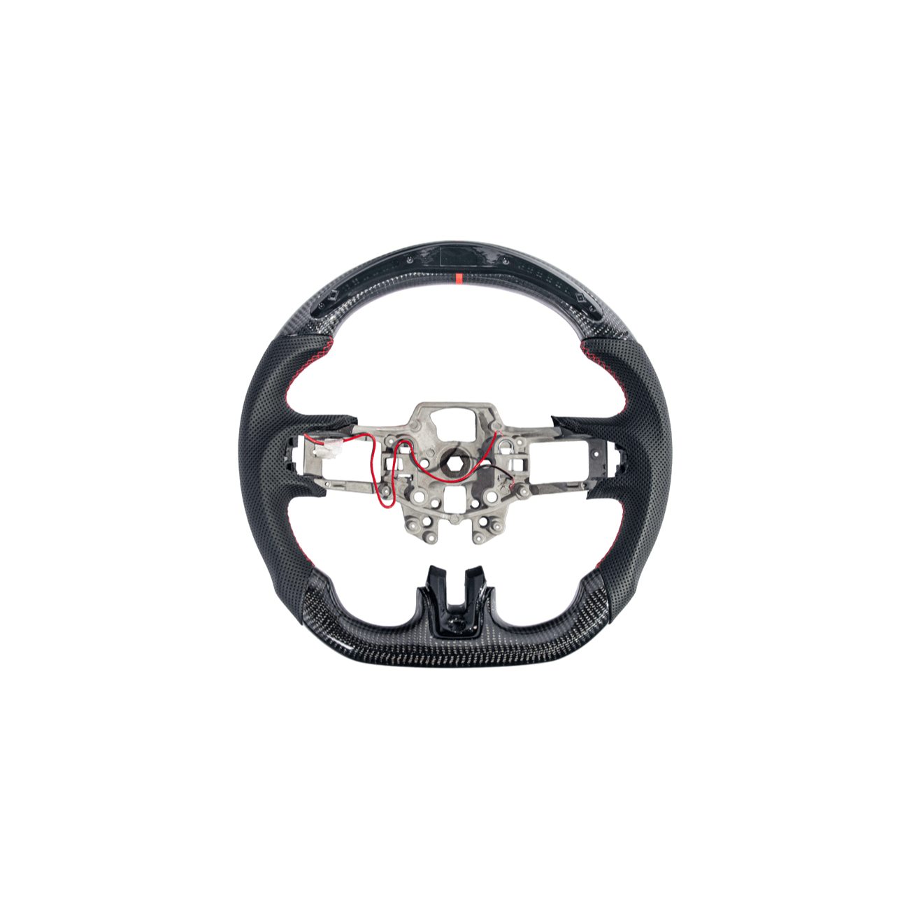 Mustang S550 Black Leather Red Stitching Carbon Fiber Steering Wheel 2015-2023