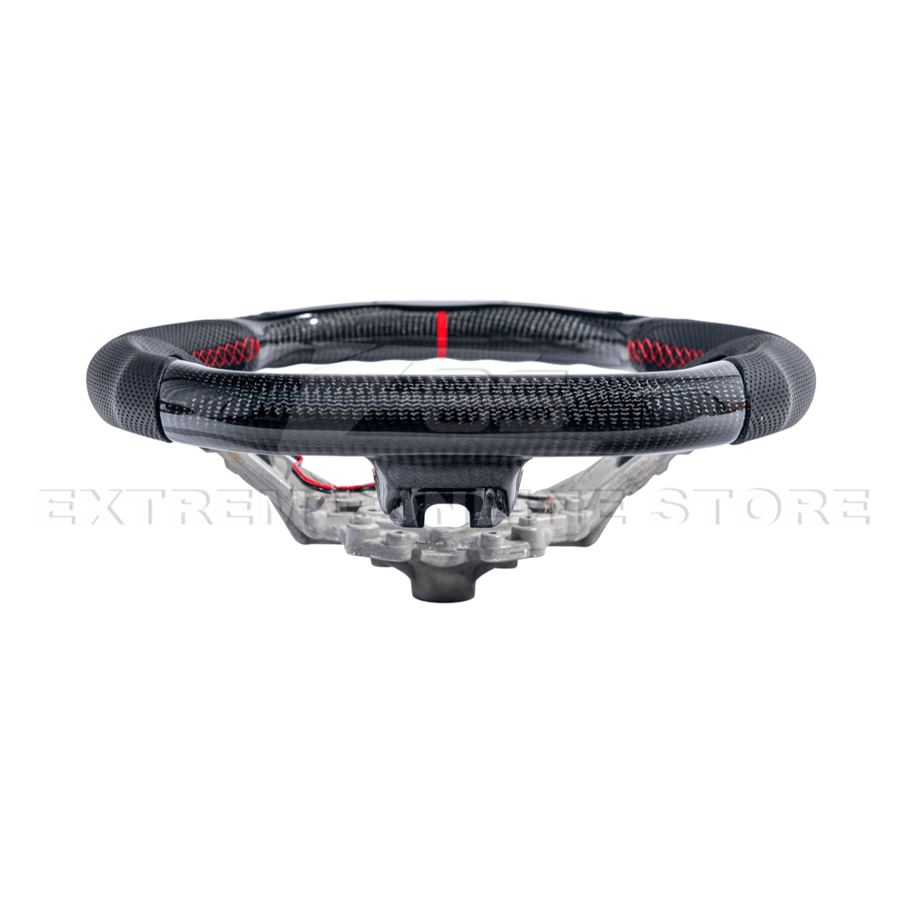 Mustang S550 Black Leather Red Stitching Carbon Fiber Steering Wheel 2015-2023