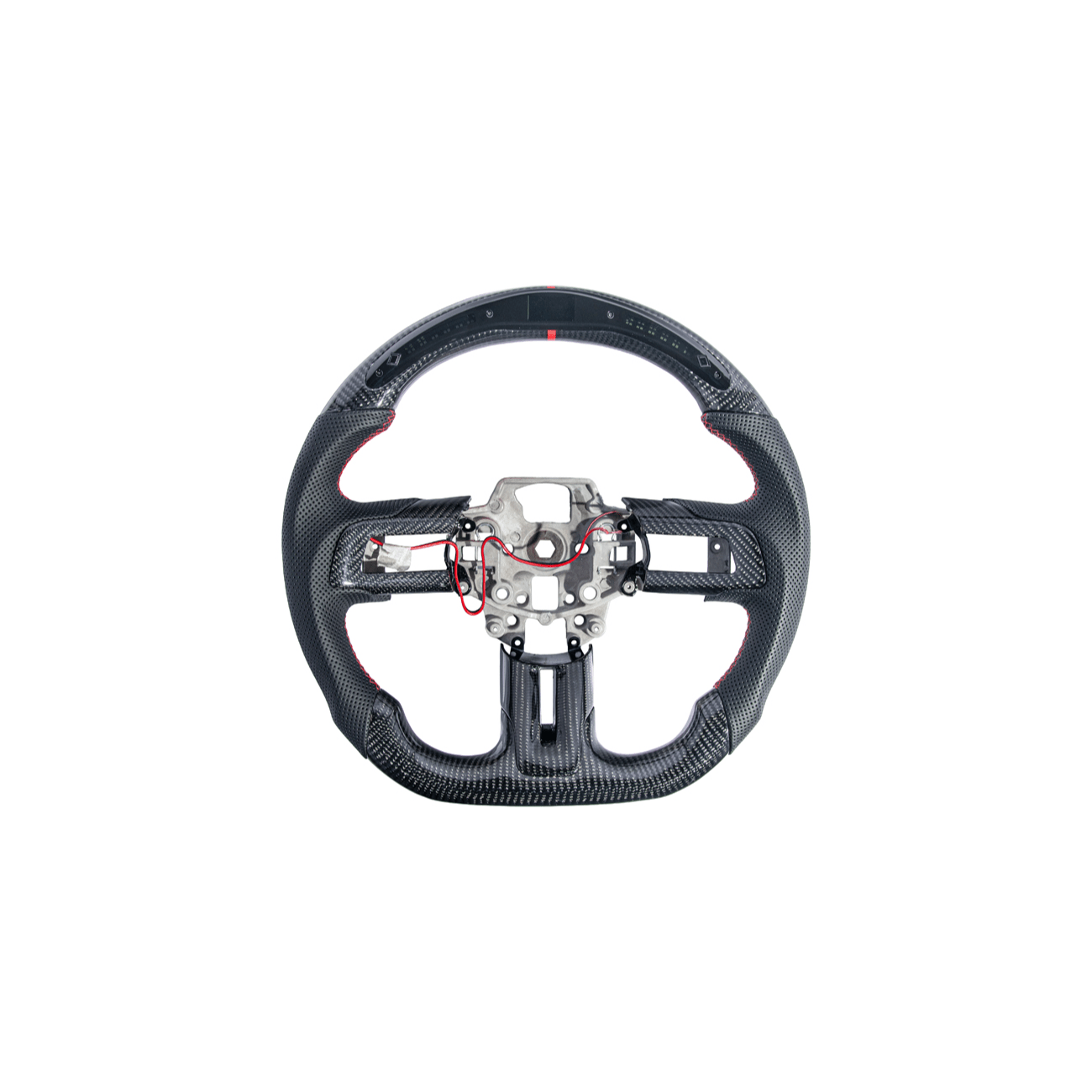 Mustang S550 Black Leather Red Stitching Carbon Fiber Steering Wheel 2015-2023