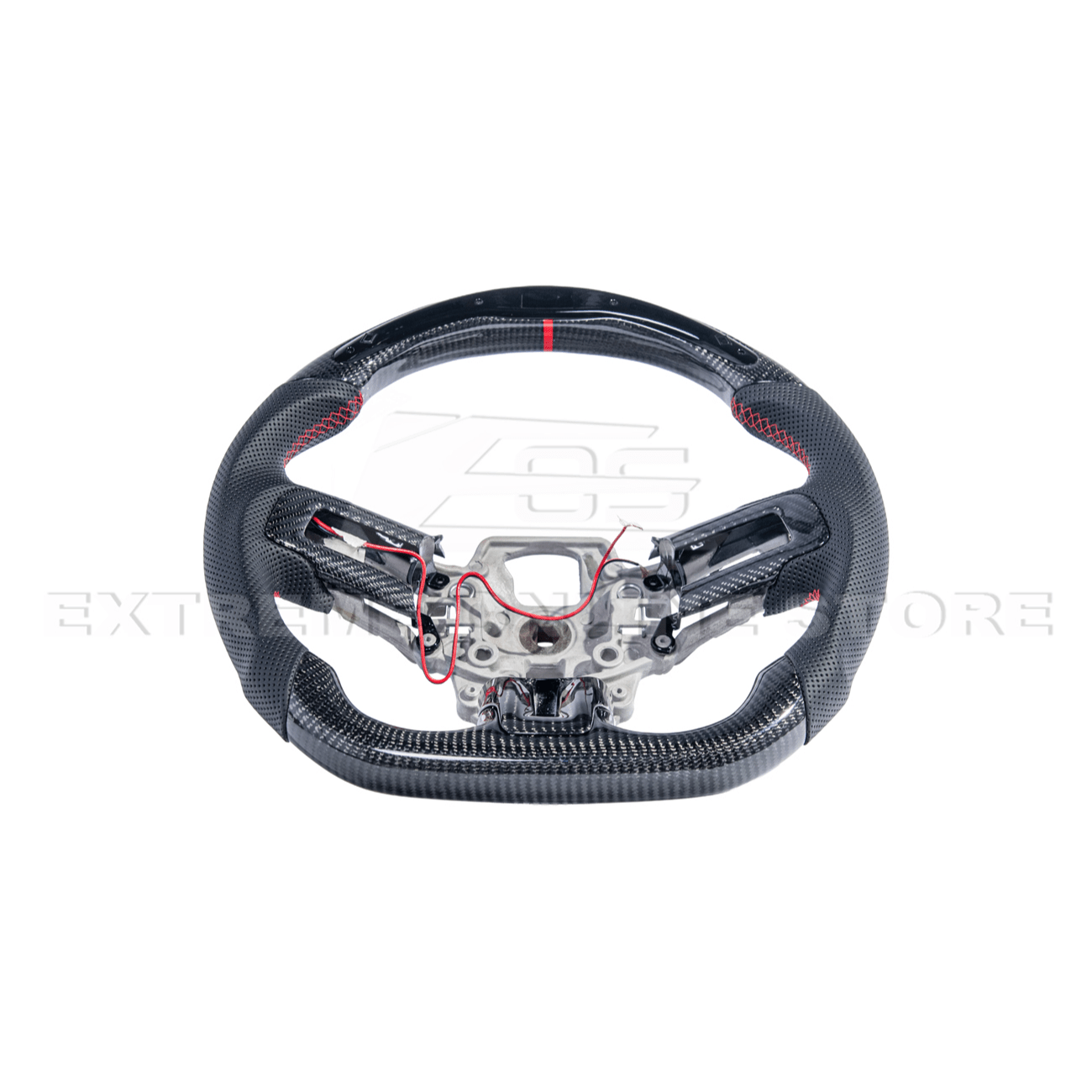 Mustang S550 Black Leather Red Stitching Carbon Fiber Steering Wheel 2015-2023