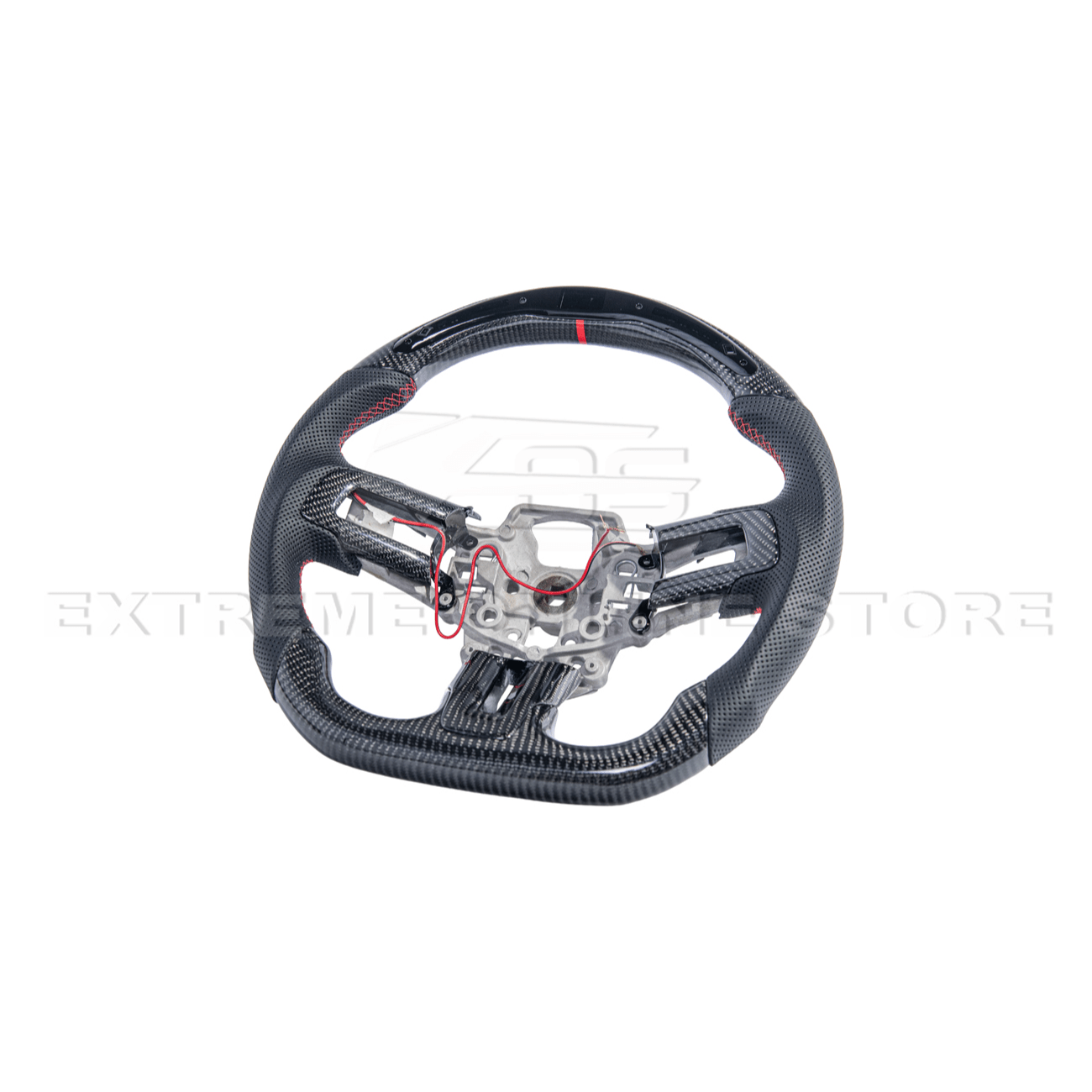 Mustang S550 Black Leather Red Stitching Carbon Fiber Steering Wheel 2015-2023