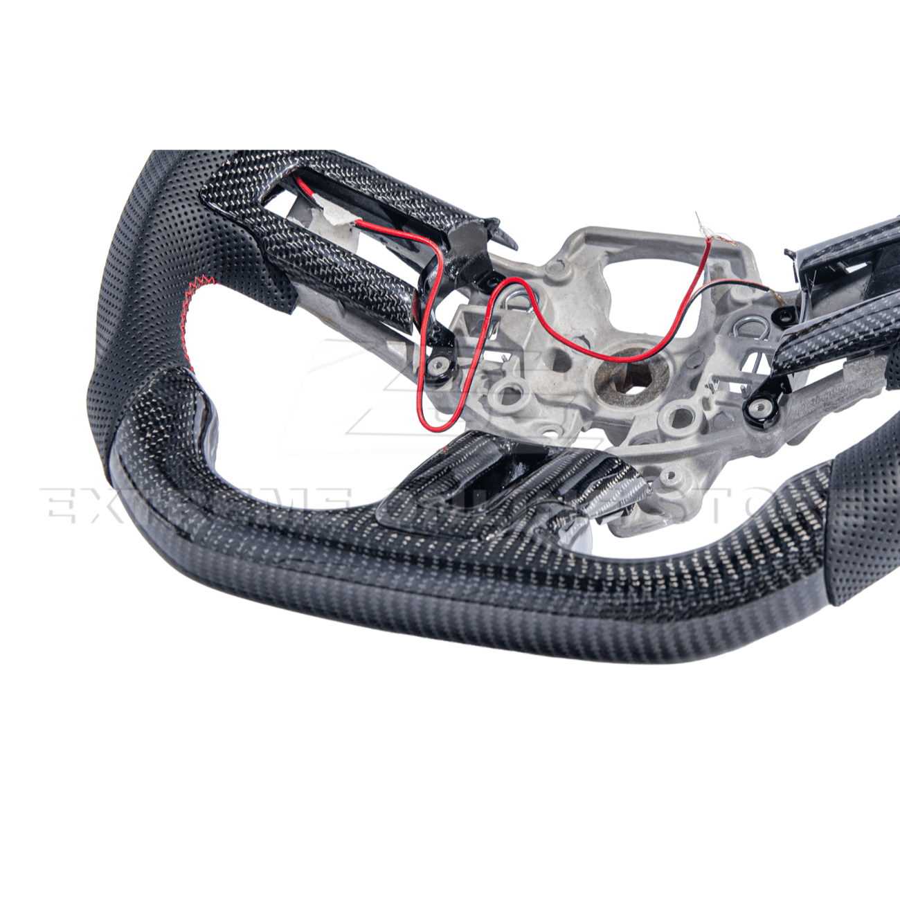Mustang S550 Black Leather Red Stitching Carbon Fiber Steering Wheel 2015-2023