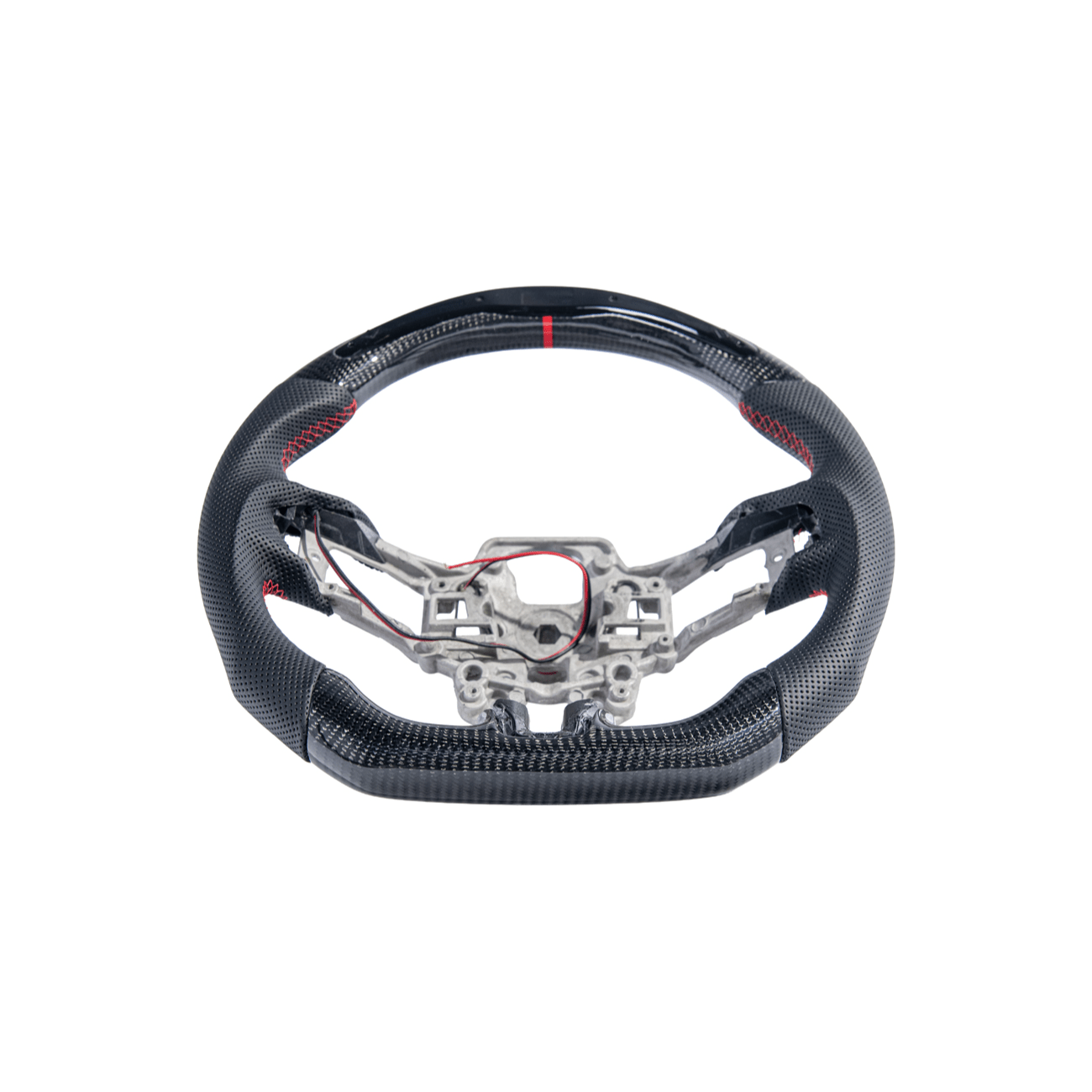 Mustang S550 Black Leather Red Stitching Carbon Fiber Steering Wheel 2015-2023