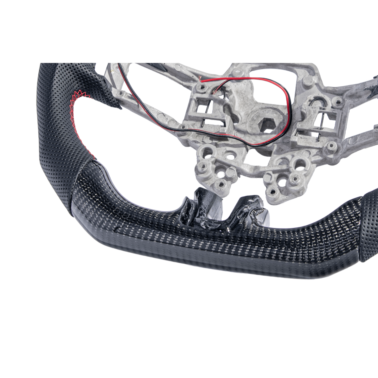 Mustang S550 Black Leather Red Stitching Carbon Fiber Steering Wheel 2015-2023