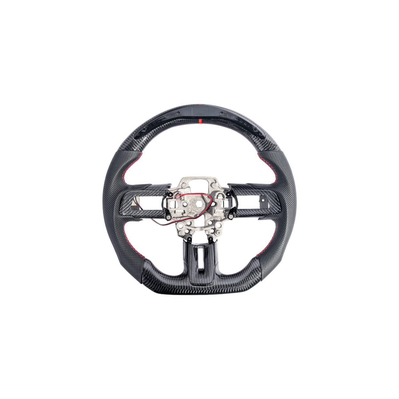 Mustang S550 Black Leather Red Stitching Carbon Fiber Steering Wheel 2015-2023