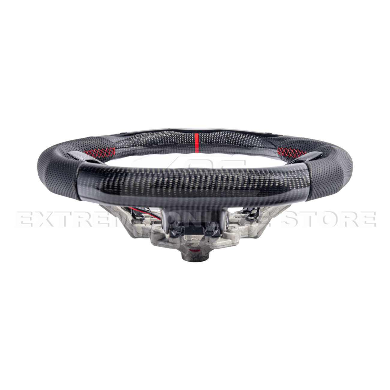 Mustang S550 Black Leather Red Stitching Carbon Fiber Steering Wheel 2015-2023