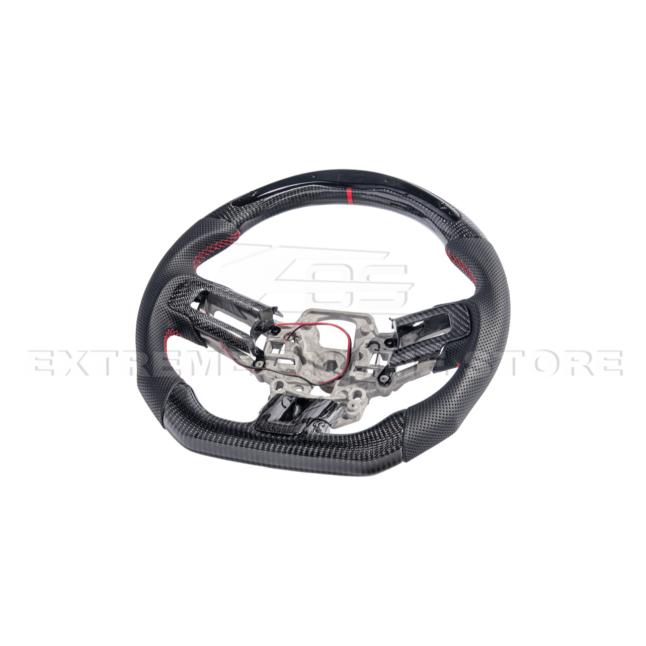 Mustang S550 Black Leather Red Stitching Carbon Fiber Steering Wheel 2015-2023