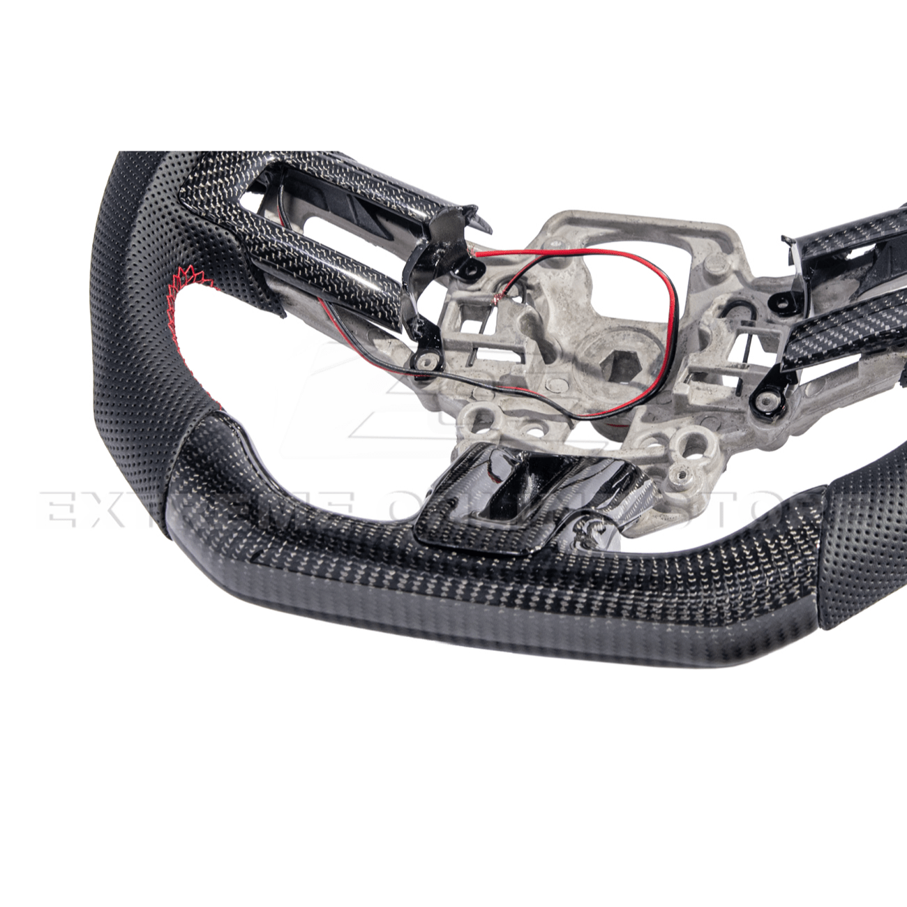 Mustang S550 Black Leather Red Stitching Carbon Fiber Steering Wheel 2015-2023