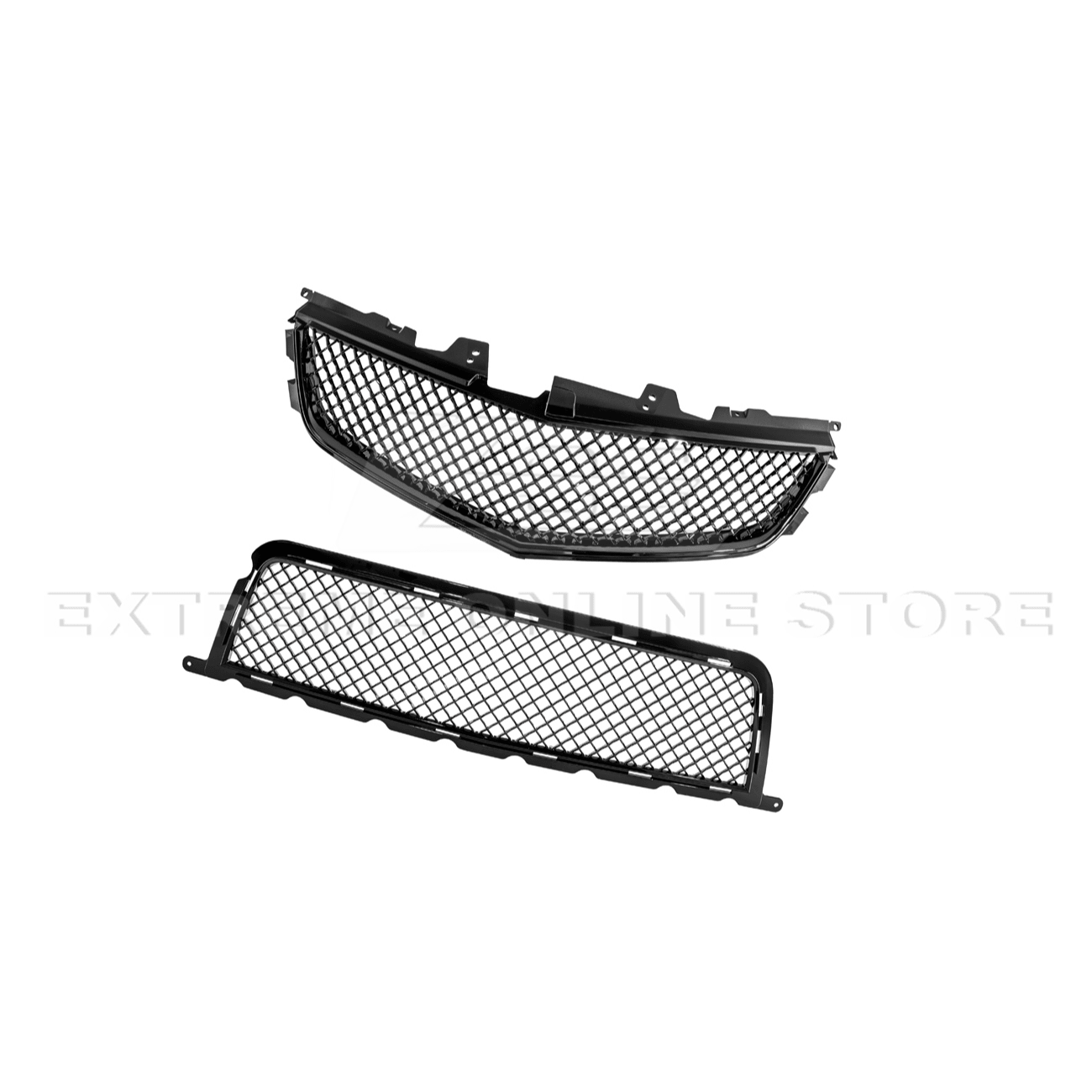 Cadillac CTS-V Diamond Mesh Badgeless Front Upper Lower Grille Set Matte Black 2009-2015