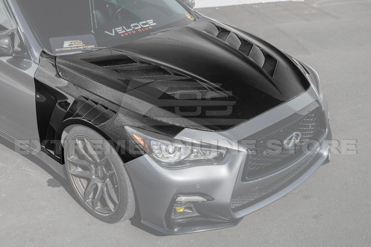 Infiniti Q50 AMS Style Carbon Fiber Vented Hood JDM EPA Fender Kit 2014-Up