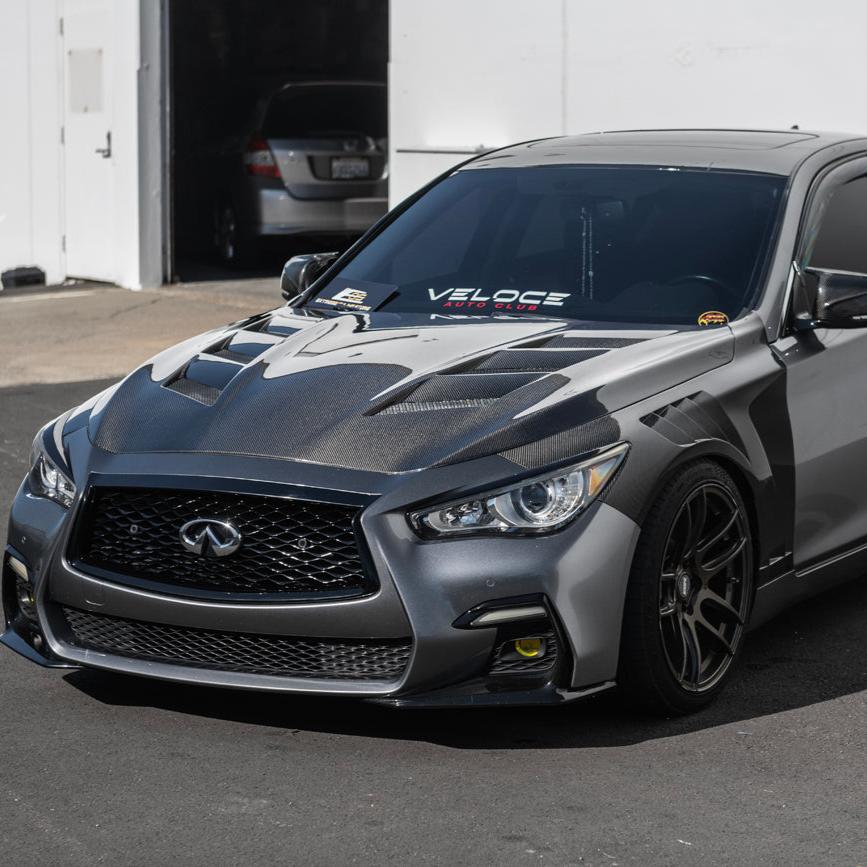 Infiniti Q50 AMS Style Carbon Fiber Vented Hood JDM EPA Fender Kit 2014-Up