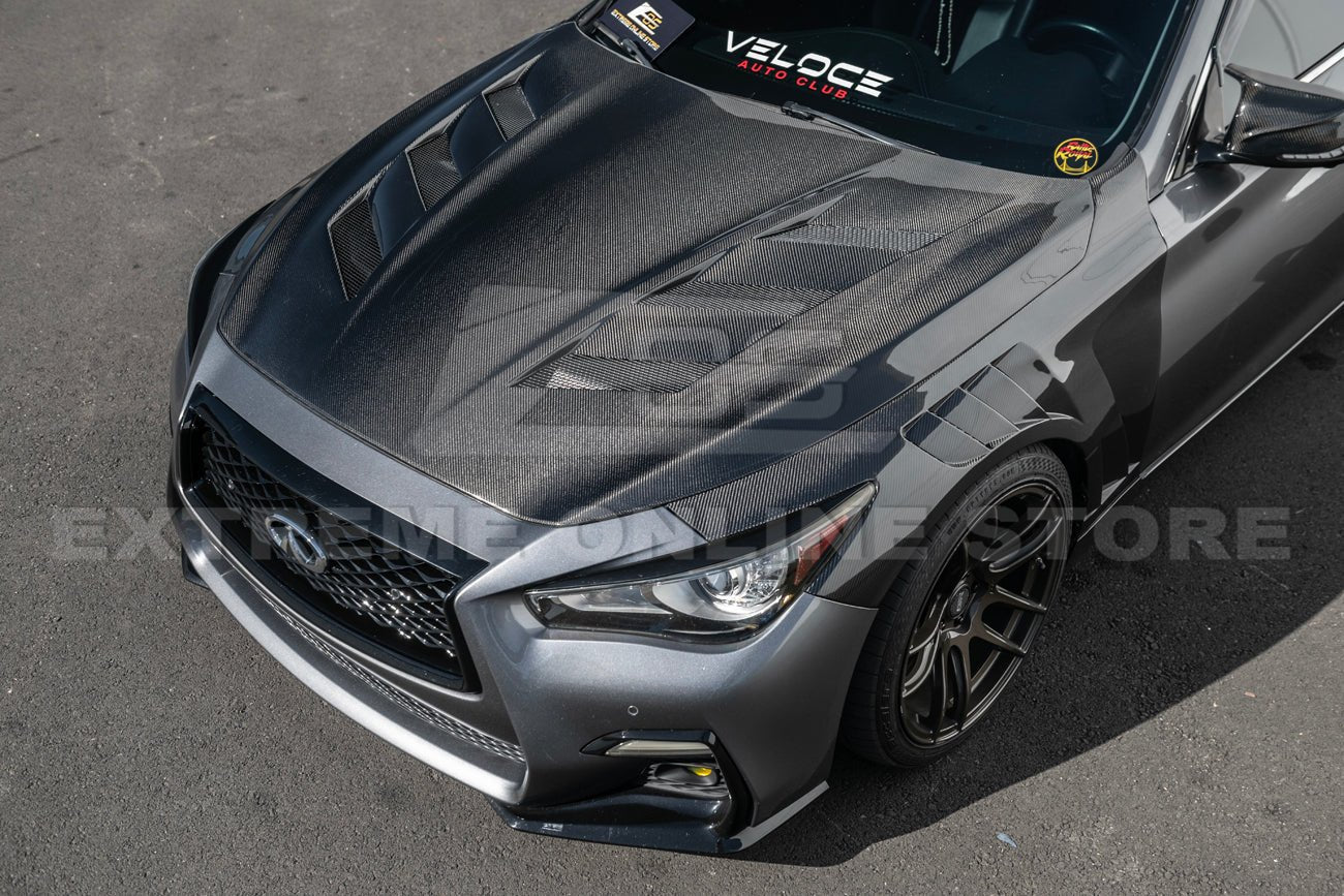 Infiniti Q50 AMS Style Carbon Fiber Vented Hood JDM EPA Fender Kit 2014-Up