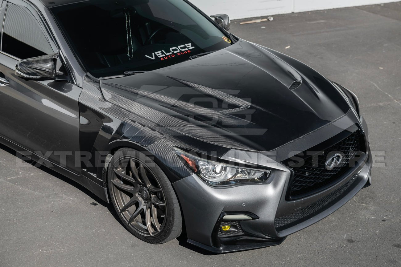 Infiniti Q50 V37 Performance Style Carbon Fiber Front Vented Hood 2014-Up