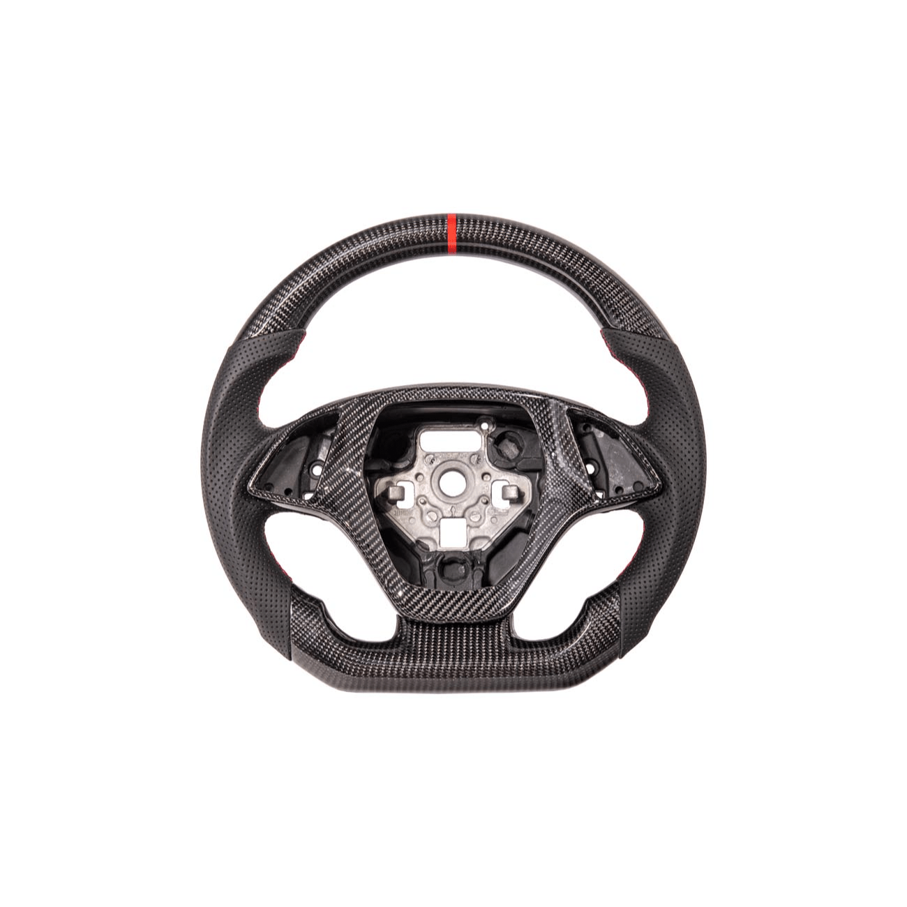 Corvette C7 Black Leather Red Stitching Carbon Fiber Steering Wheel 2014-2018