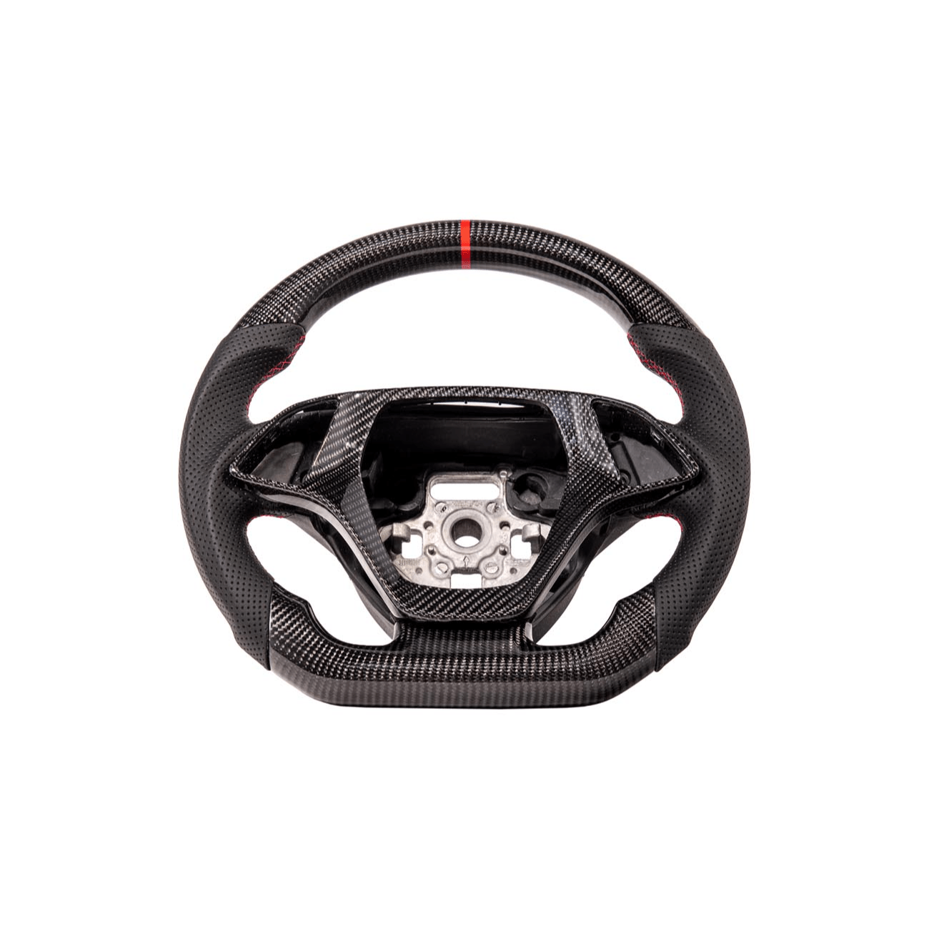 Corvette C7 Black Leather Red Stitching Carbon Fiber Steering Wheel 2014-2018