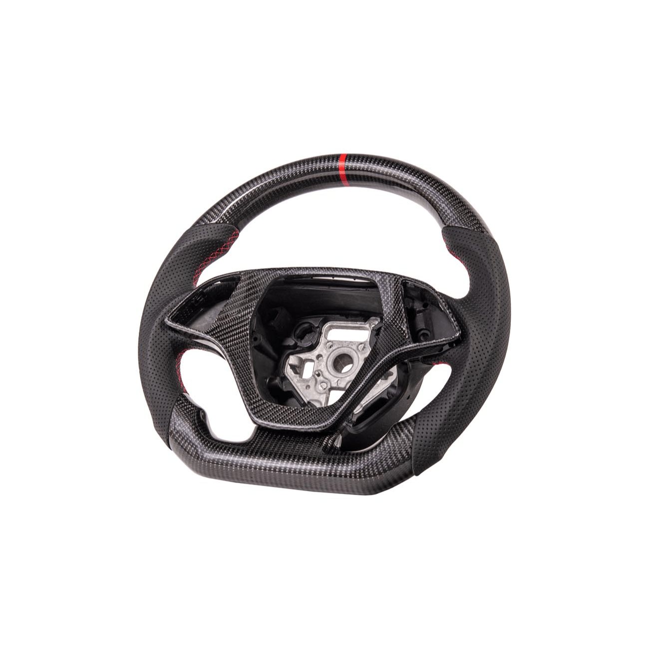 Corvette C7 Black Leather Red Stitching Carbon Fiber Steering Wheel 2014-2018