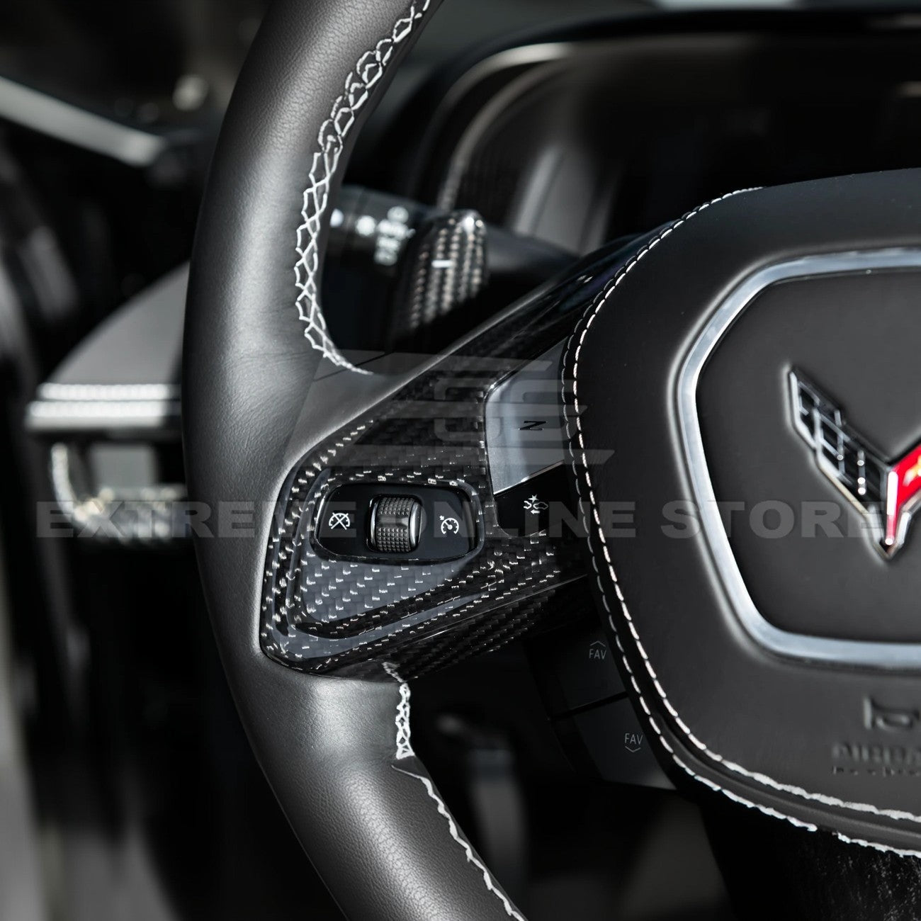 Chevrolet Corvette C8 Dry Carbon Fiber Steering Wheel Trim Cover w/ Collision Button 2020-Up