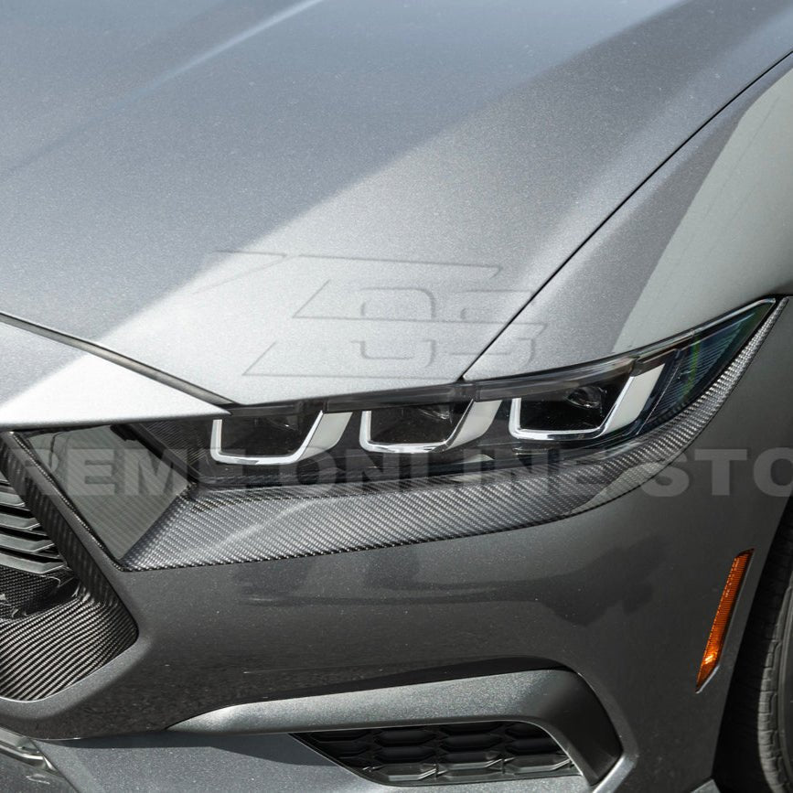 Ford Mustang S650 Factory Style Carbon Fiber Headlight Eyebrow Trim Cover Pair 2024-Up