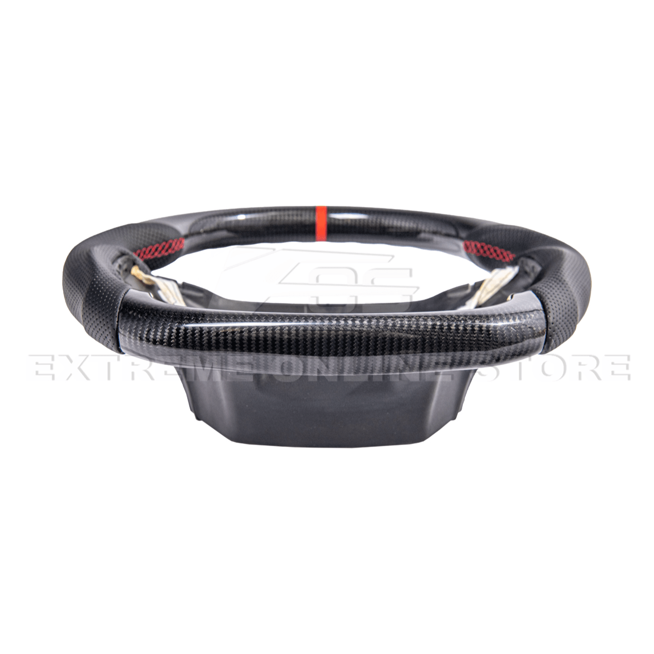 Ford F-150 Carbon Fiber Steering Wheel Perforated Leather Red Stripe 2021-Up