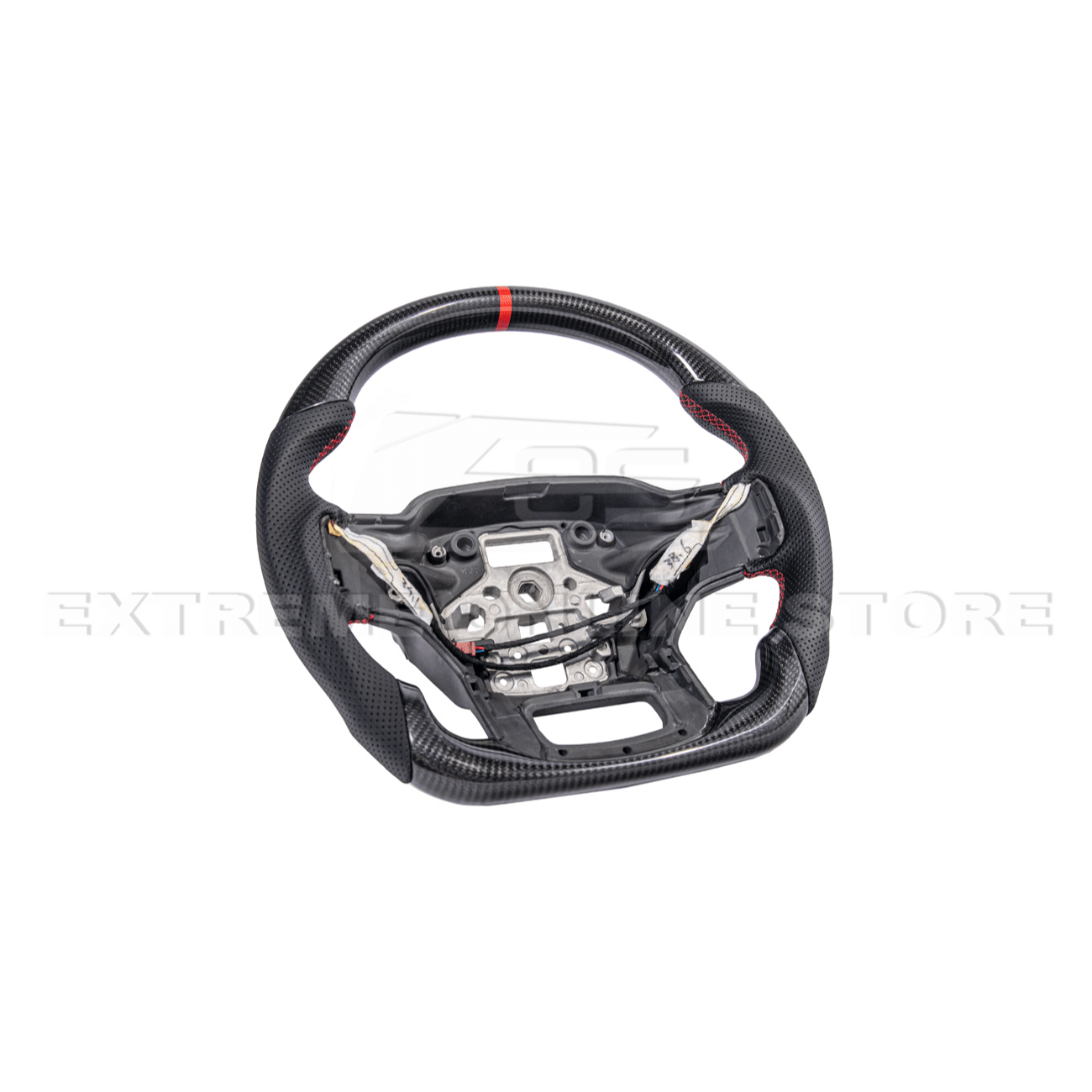 Ford F-150 Carbon Fiber Steering Wheel Perforated Leather Red Stripe 2021-Up
