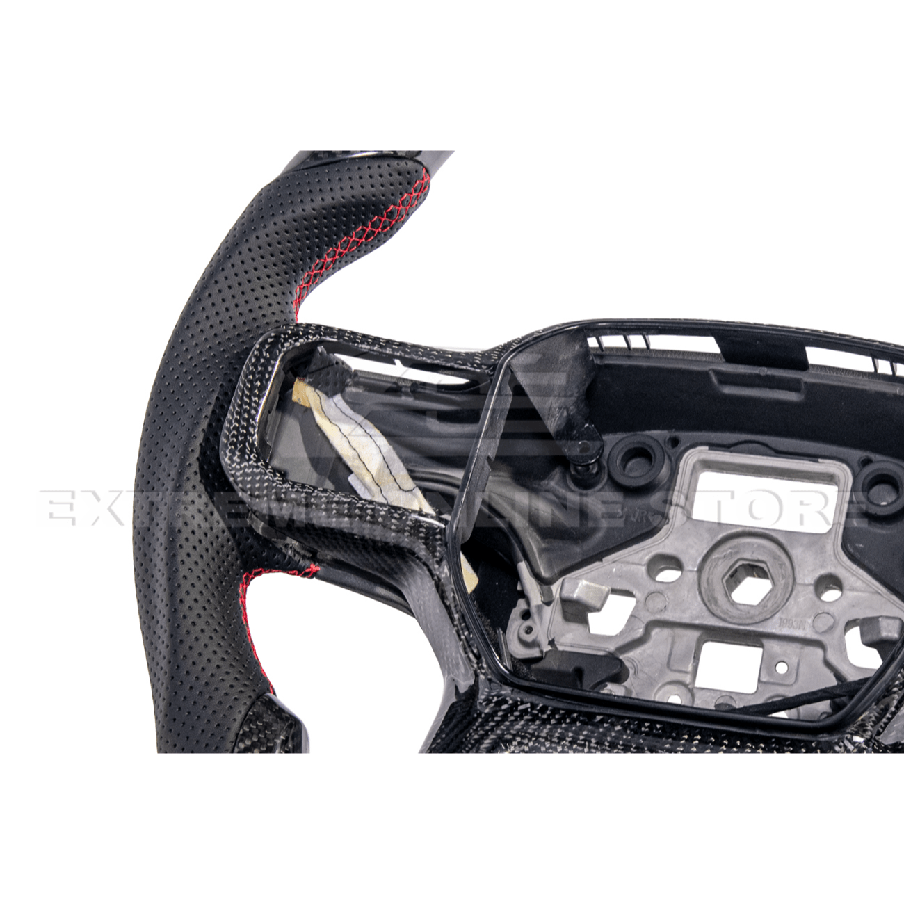 Ford F-150 Carbon Fiber Steering Wheel Perforated Leather Red Stripe 2021-Up